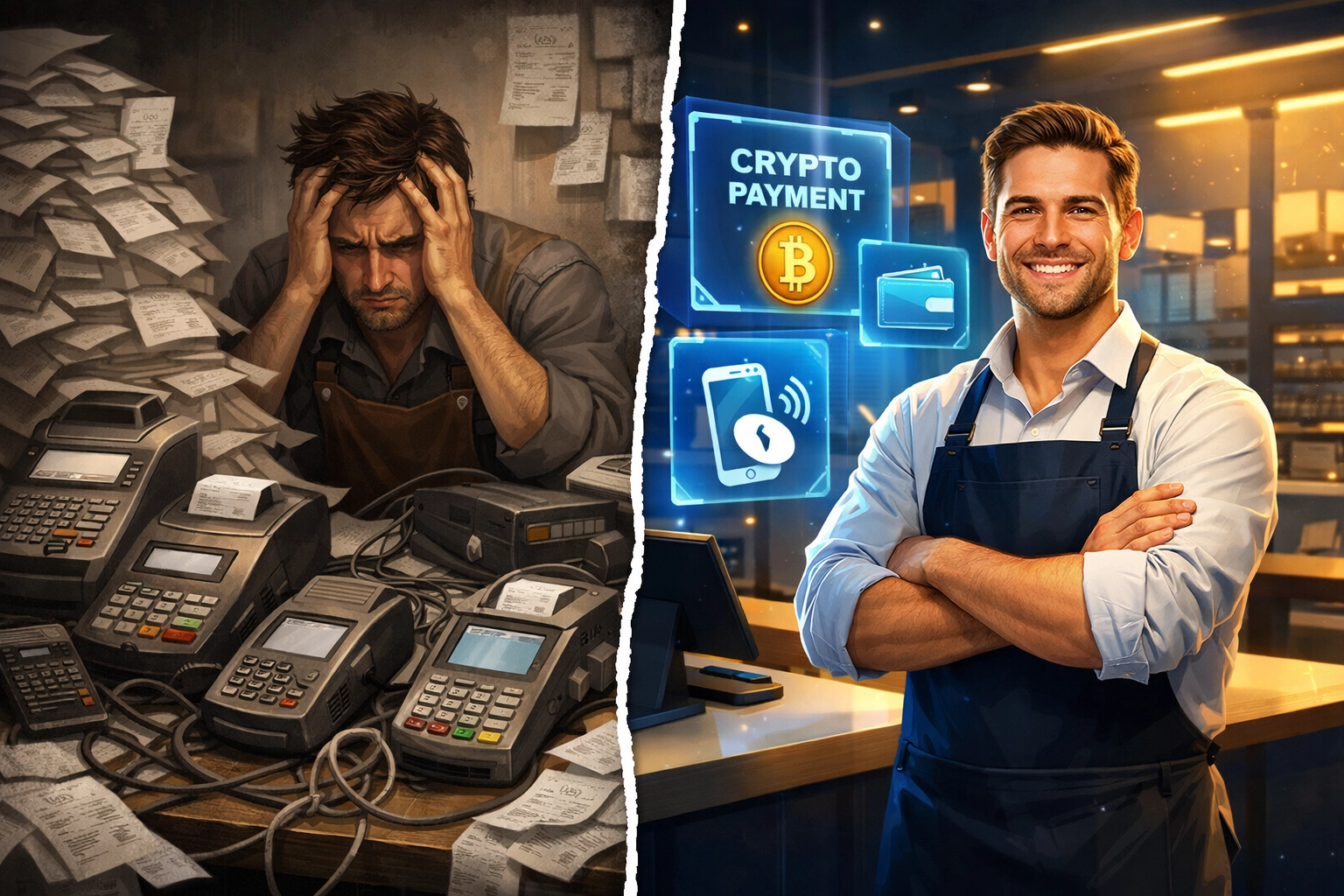 Comparison of legacy payment terminals versus modern crypto payment solutions for merchants