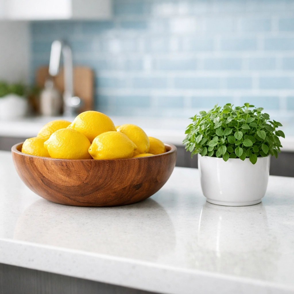 Eco-friendly house cleaning Boylston MA featuring a sparkling clean white quartz kitchen island.