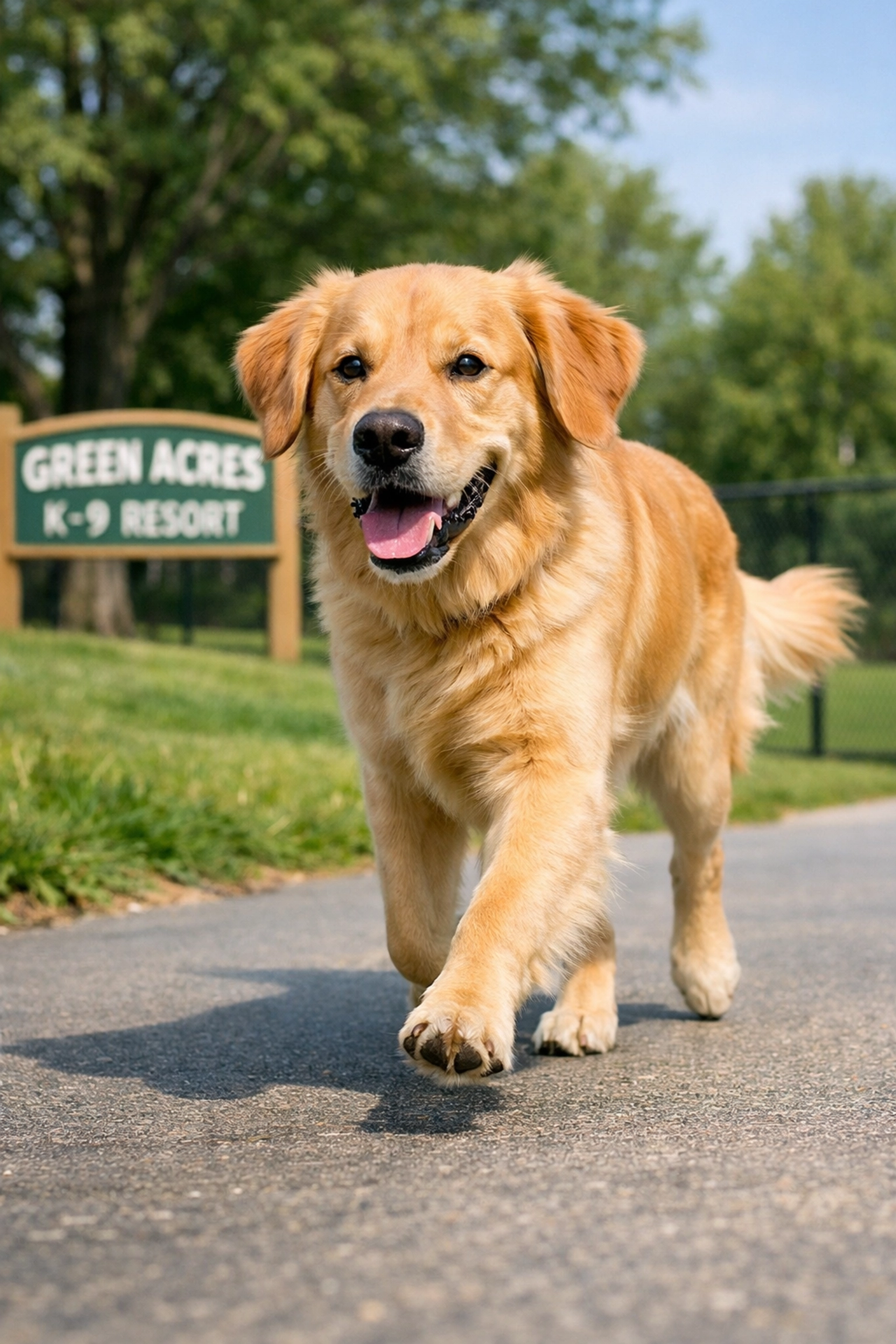 Golden retriever demonstrating proper walking posture for joint health in Portland