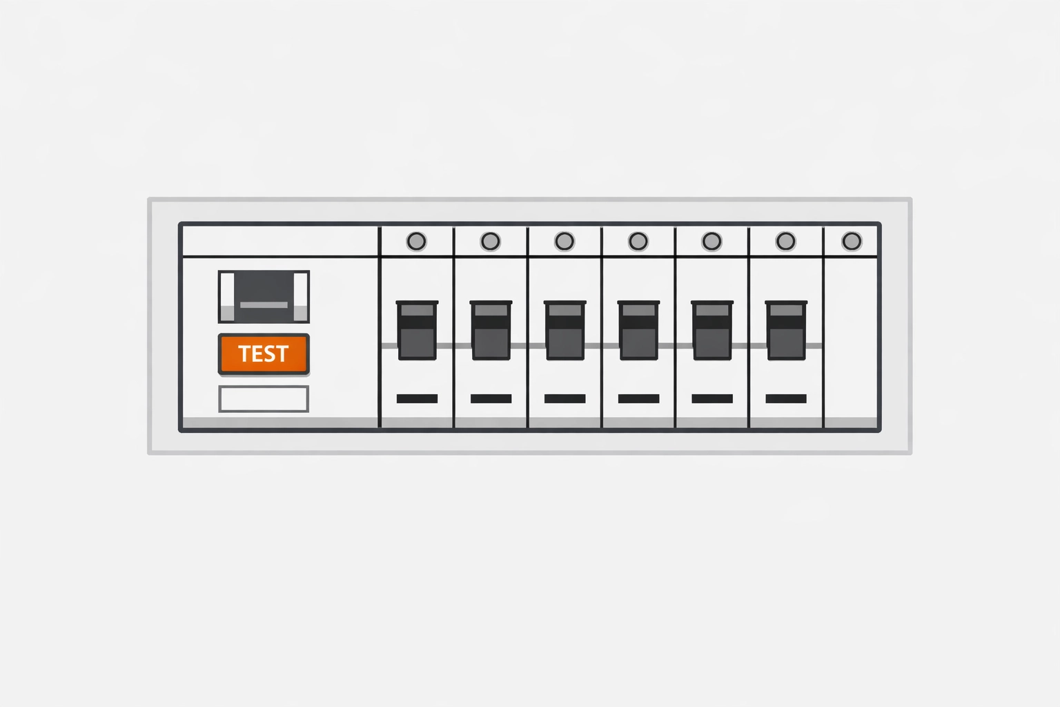 Moderner Verteilerkasten mit FI-Schutzschalter für sichere Elektroinstallationen.