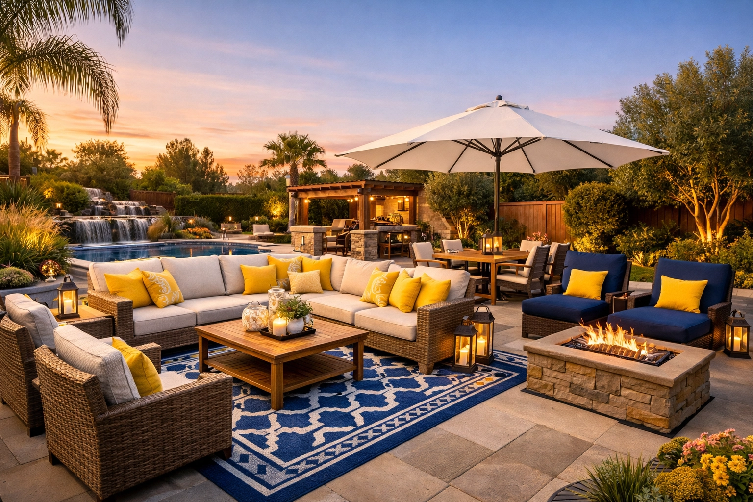 A perfectly cleaned and styled outdoor patio oasis ready for spring entertaining.