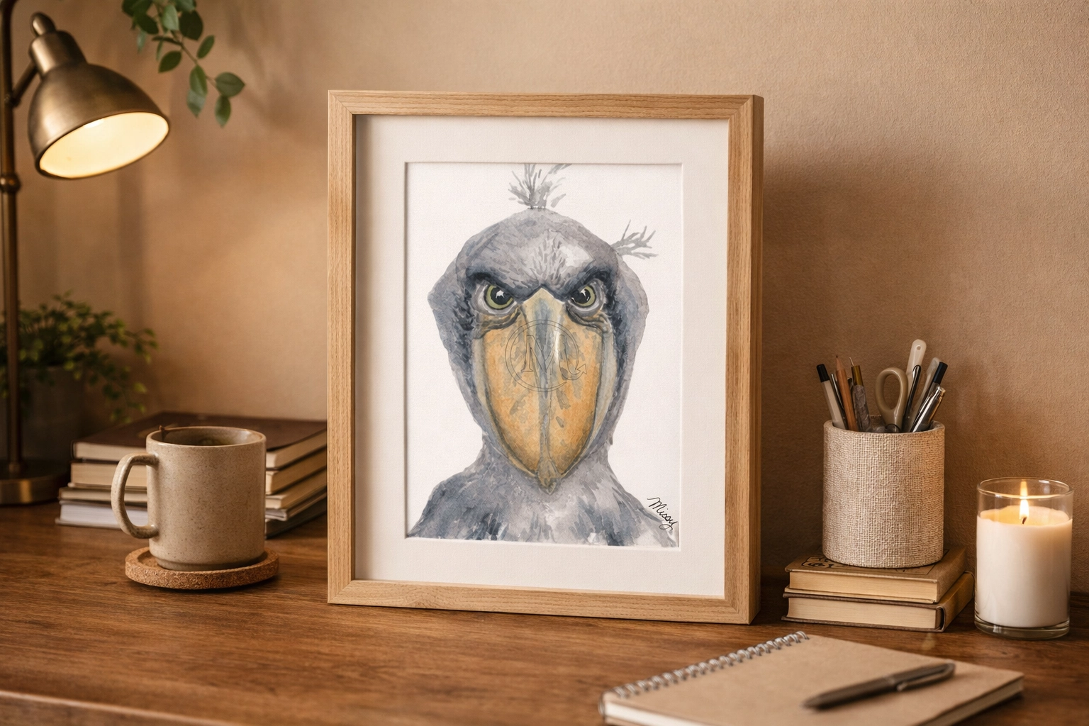 Tigger the Tiger in a wooden desk frame mockup by Missy