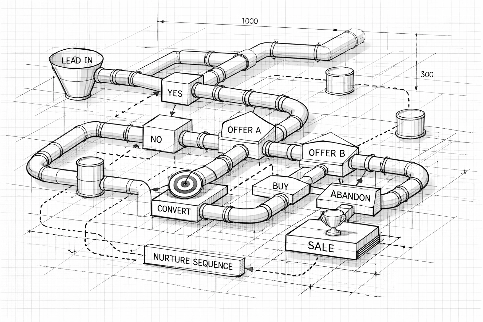 Architectural blueprint of pipeline automation nodes for a strategic sales journey and capacity restoration.