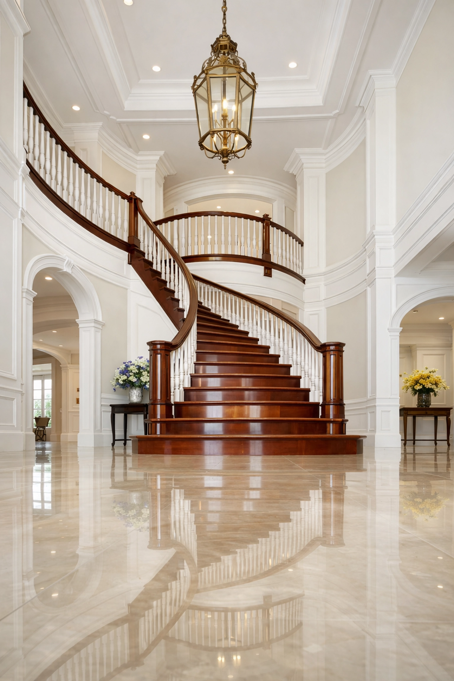 Grand luxury foyer in a Groton mansion showing polished floors and elite home maintenance results.