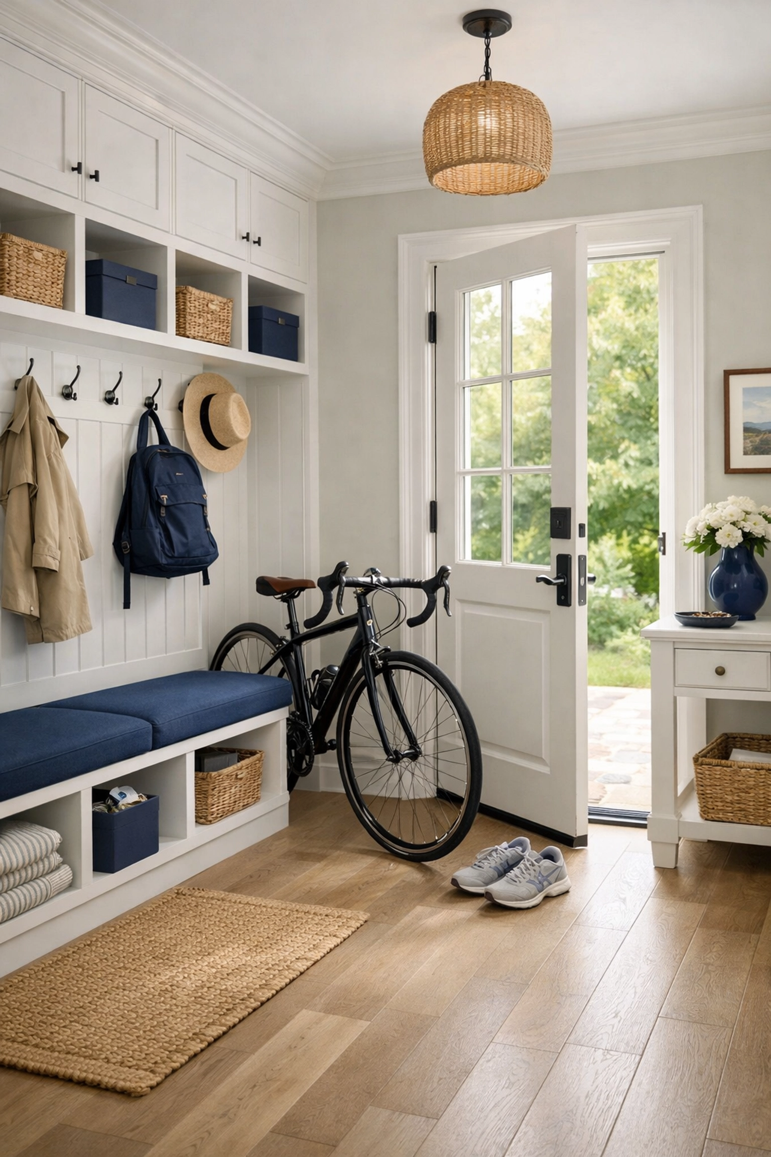Organized luxury mudroom reflecting the benefits of weekly house cleaning in Holliston.