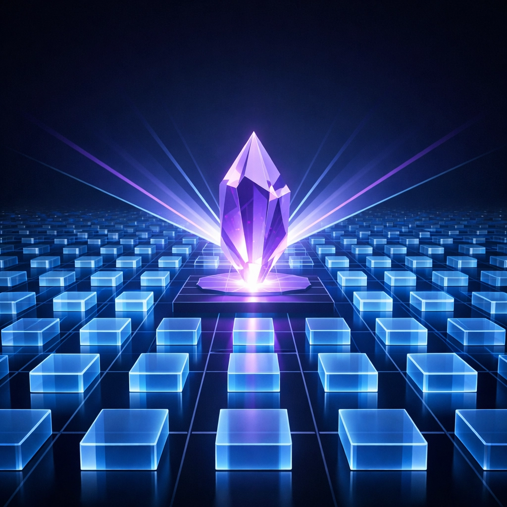 Digital blocks representing scaled content and predictive search trends for small businesses.