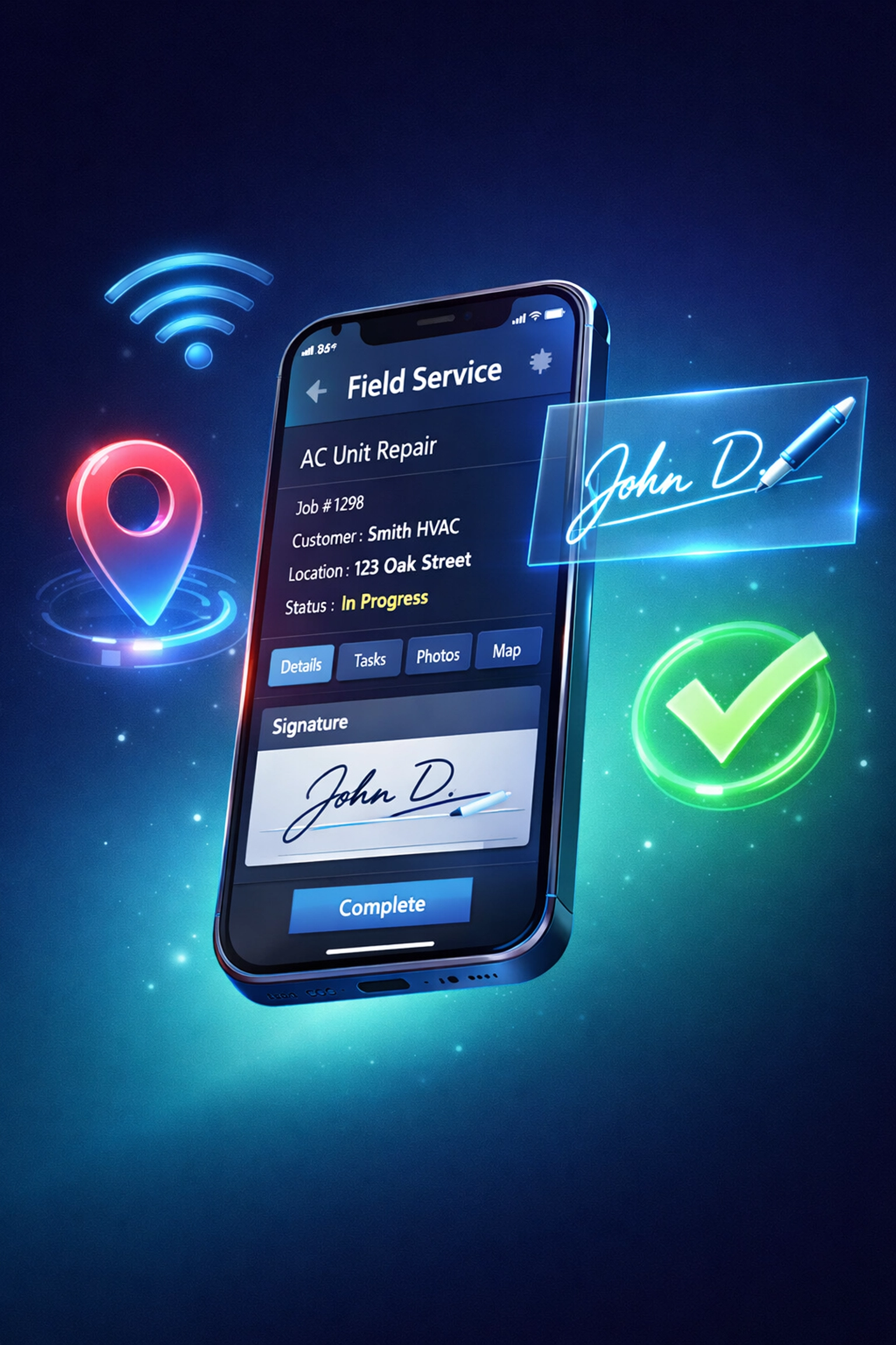 Mobile field service app enabling remote team automation and real-time updates