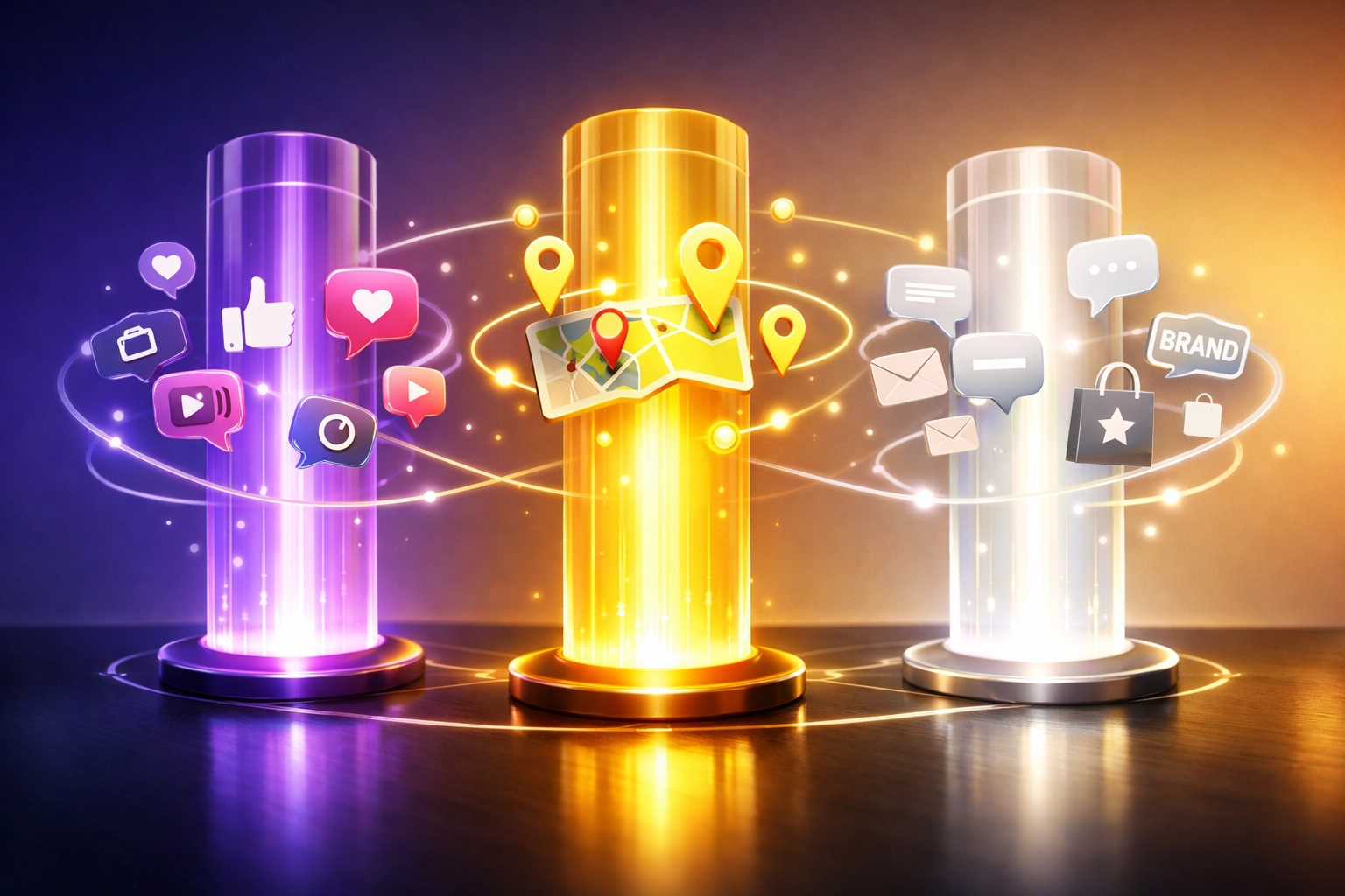 Three interconnected marketing channels visualization for service business growth strategy