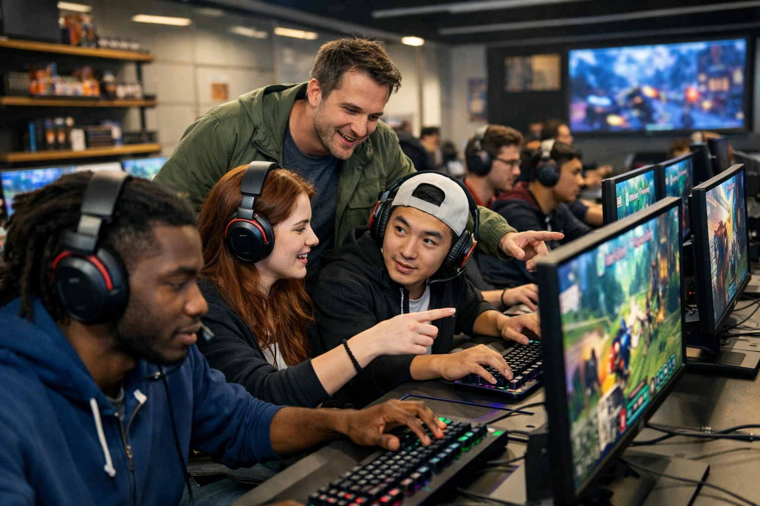 Young adults participating in esports tournament as part of workforce development training program
