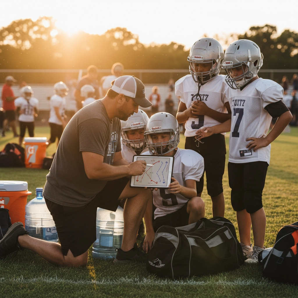 Youth 7v7 American Football - Coach Giving Advice