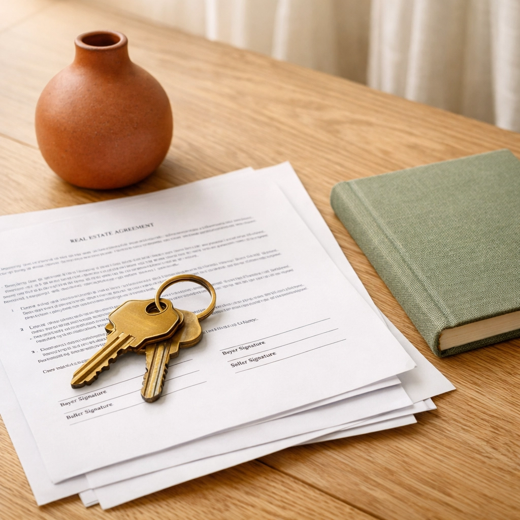 Legal documents and house keys representing rights when leaving an abusive marriage in Virginia.