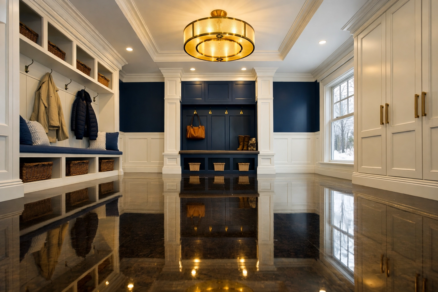 Spotless hardwood floors in a luxury Wellesley home following a professional move-out cleaning in Massachusetts.