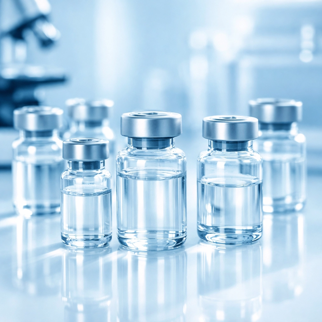 Multiple glass vials of BPC-157 peptides prepared for clinical research and therapeutic protocols.