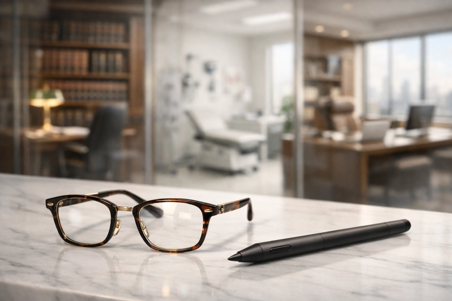Modern desk highlighting specialized accounting services for medical practices, law firms, and executives.