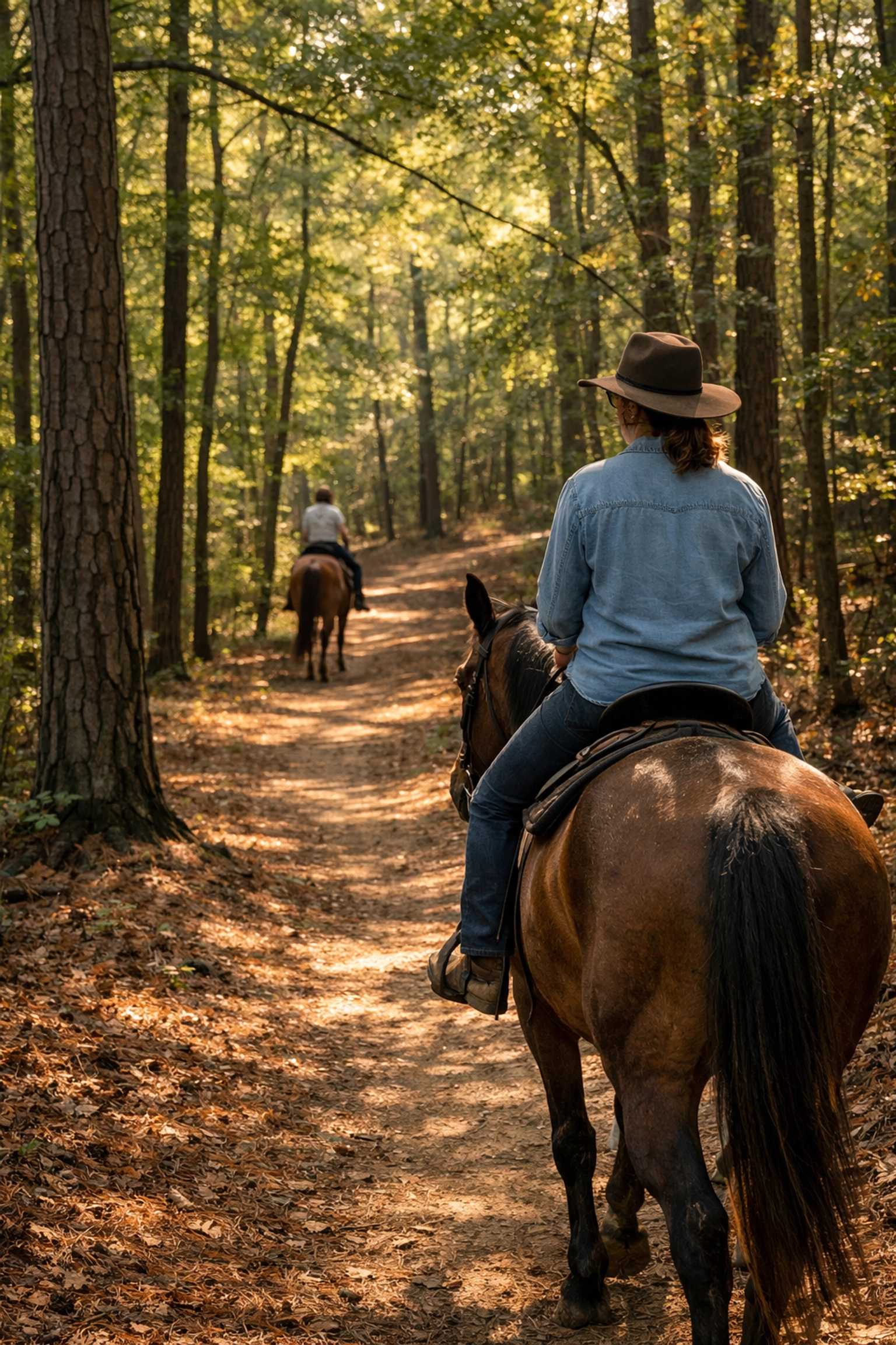 Horseback rider on wooded trail at Cane Creek Park near Waxhaw NC
