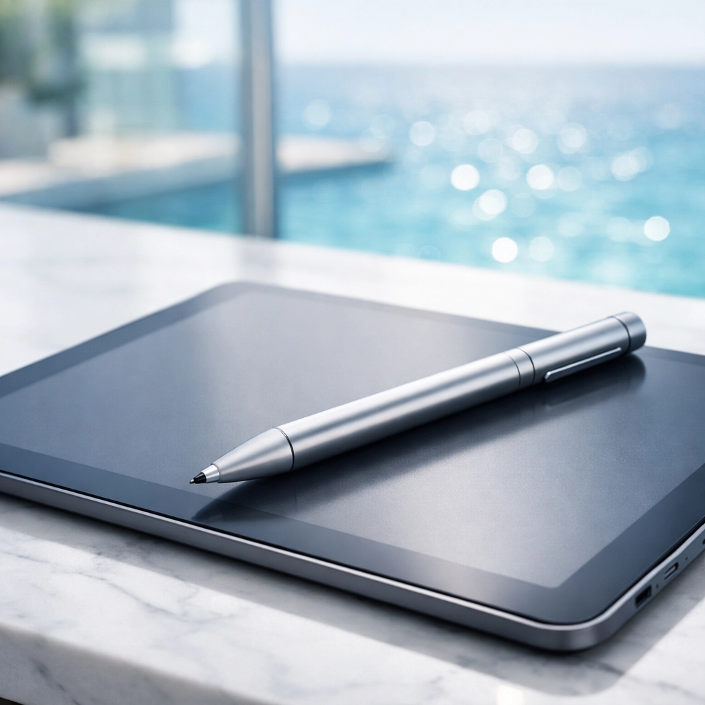 Tablet on a desk representing the legal paperwork used to sell my pool route with confidentiality.