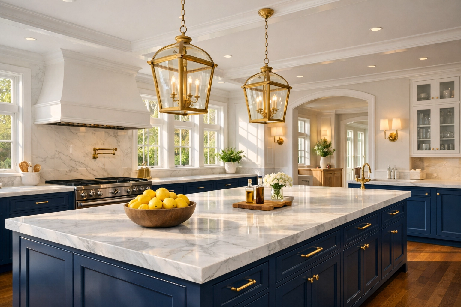 Spotless high-end kitchen in Dover featuring professional residential cleaning Massachusetts for luxury estates.
