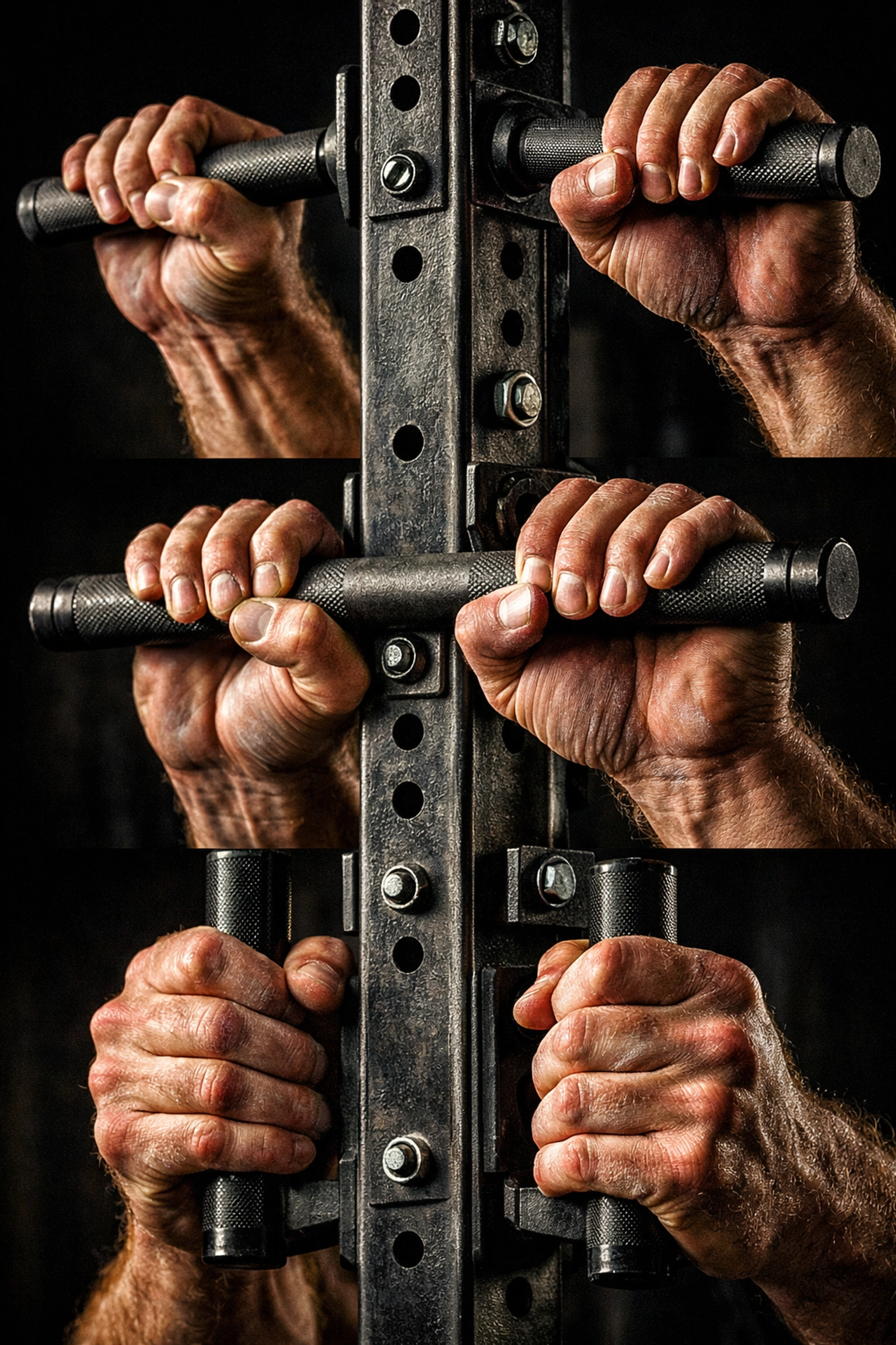 Multiple grip positions demonstrated on versatile home gym training equipment