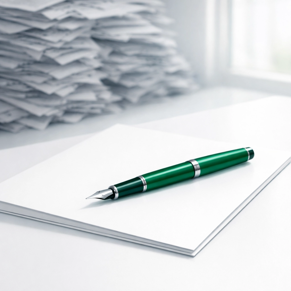 Simplified DSCR loan documentation sitting in front of a blurred stack of traditional bank tax forms.