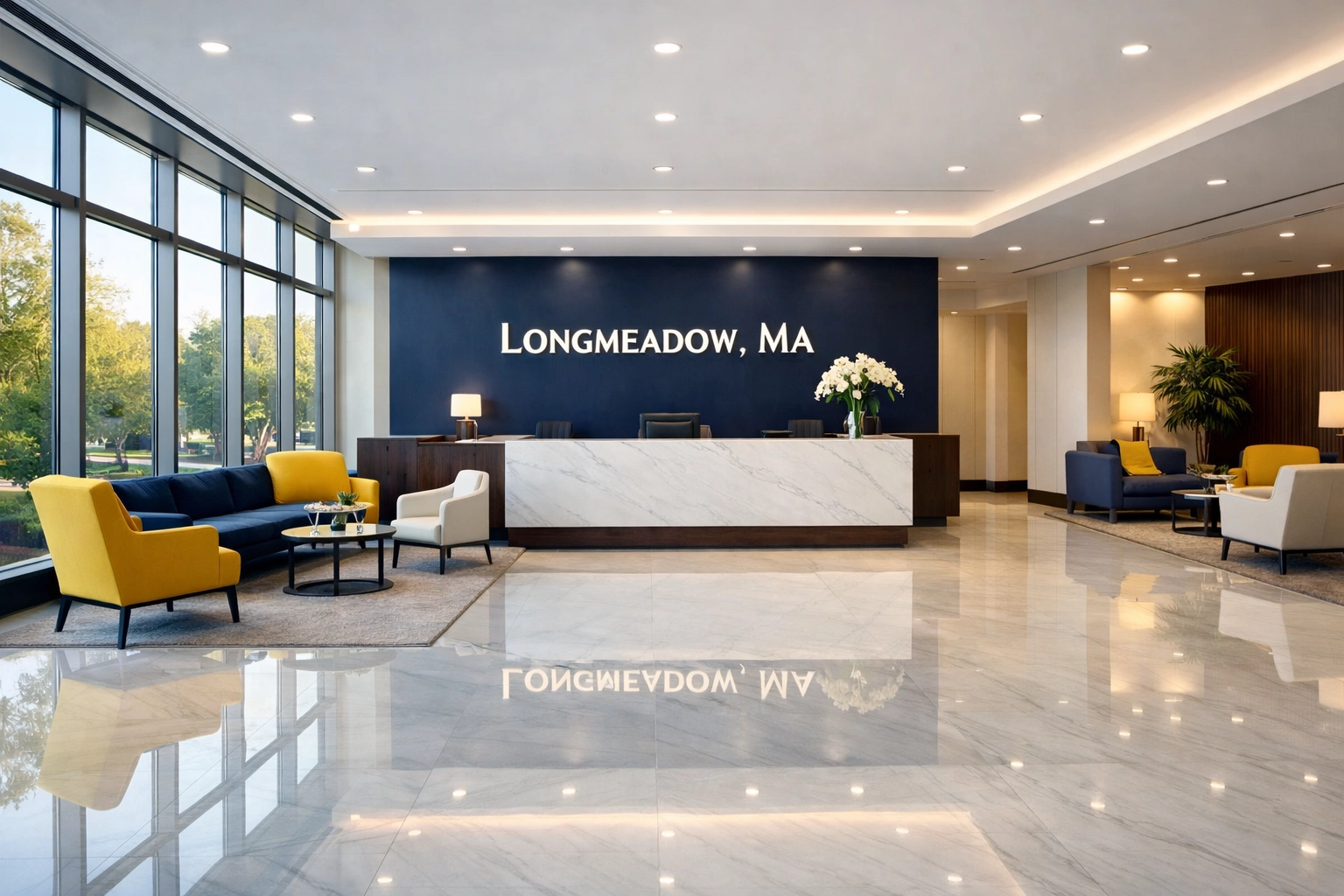 Pristine professional office lobby in Longmeadow, MA, showcasing expert commercial cleaning services.