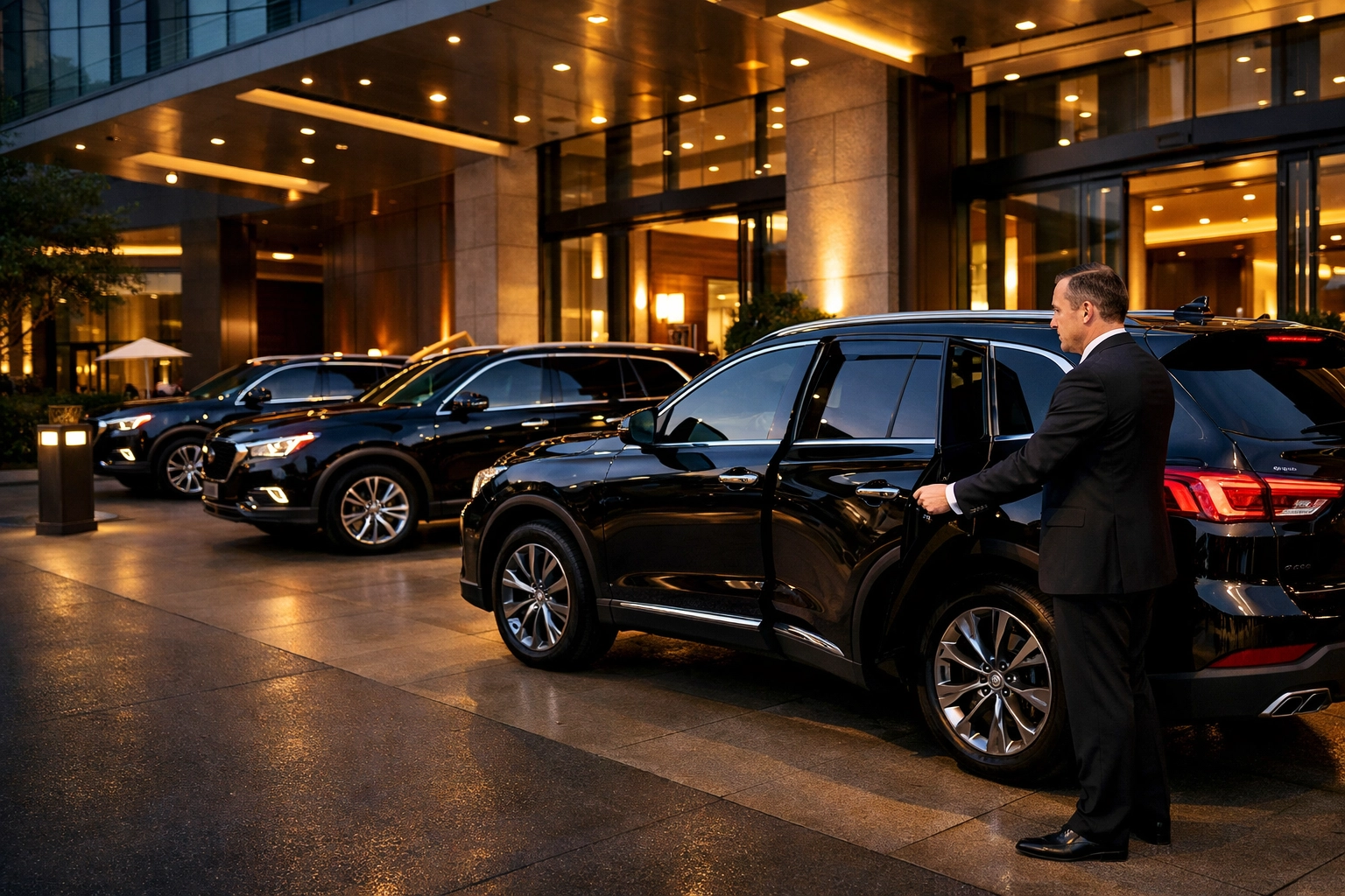 Luxury SUV fleet with chauffeur for VIP Super Bowl corporate travel logistics