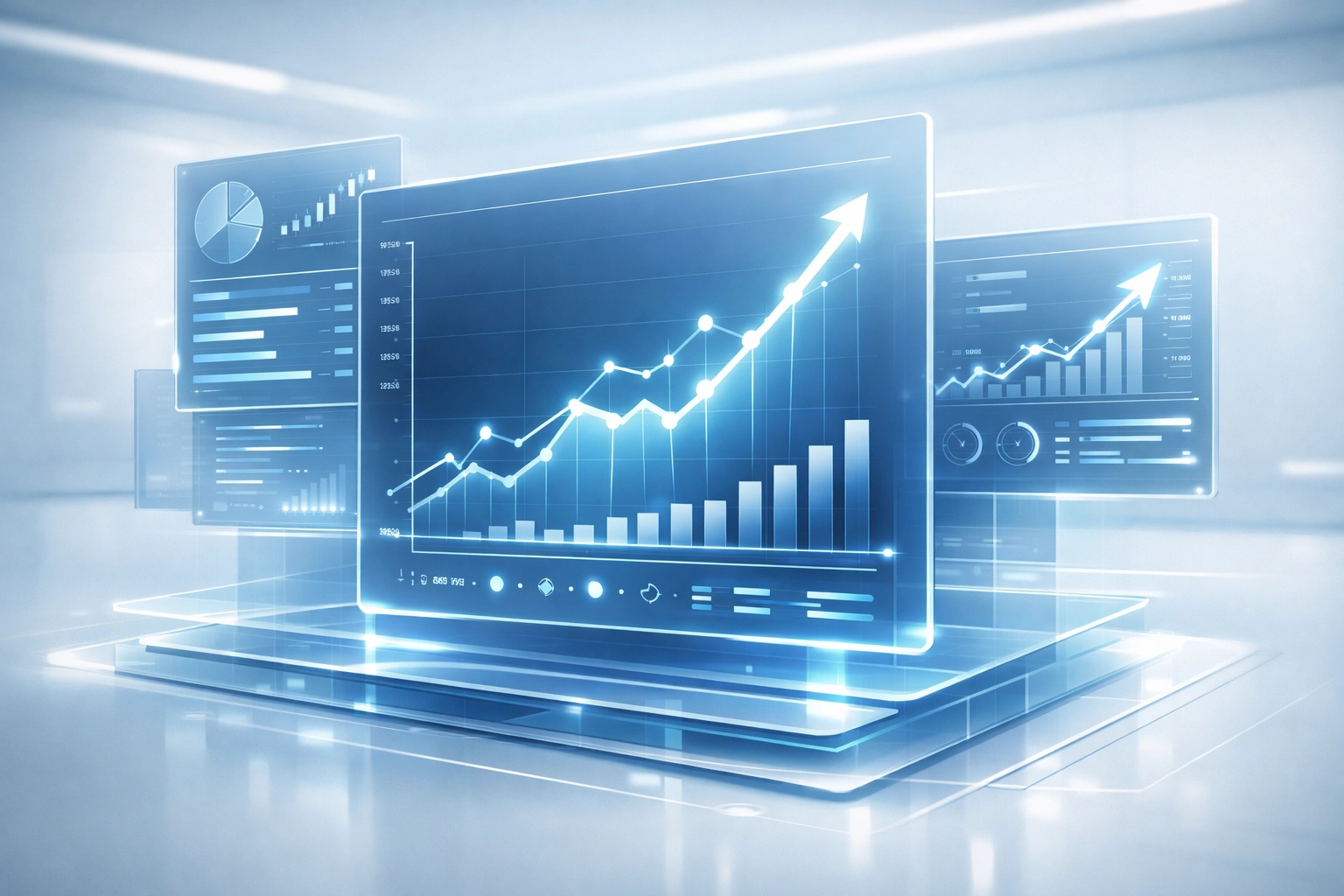A digital interface showing upward growth metrics and optimized e-commerce sales performance.
