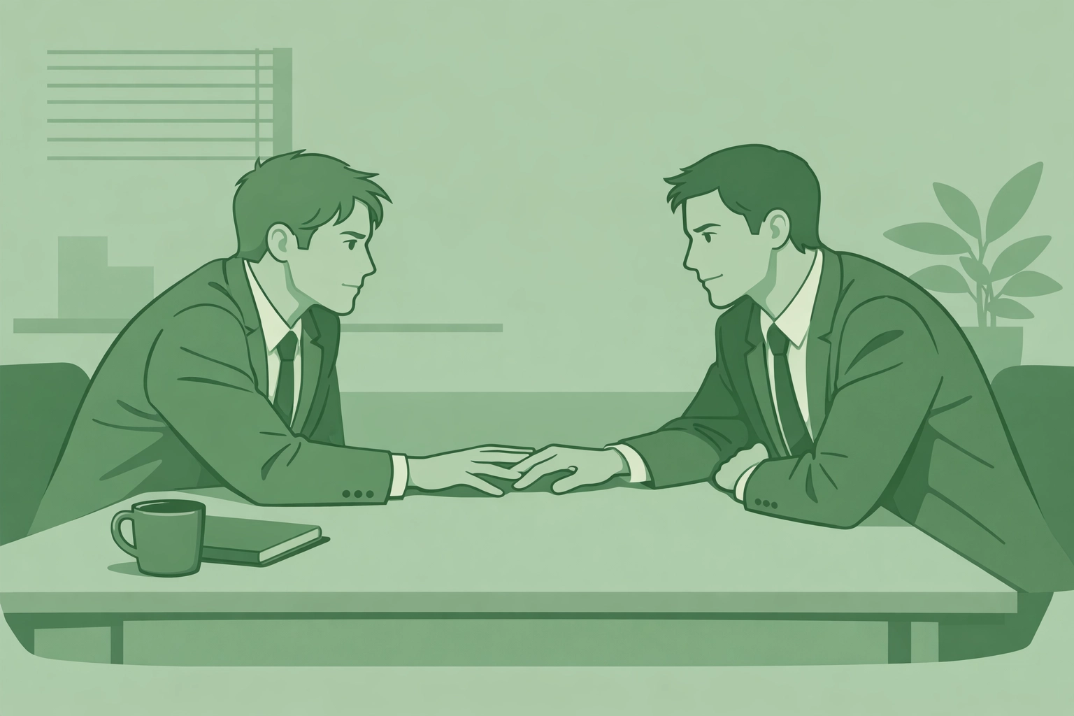 Contemporary MM romance: two professionals in office showing workplace attraction