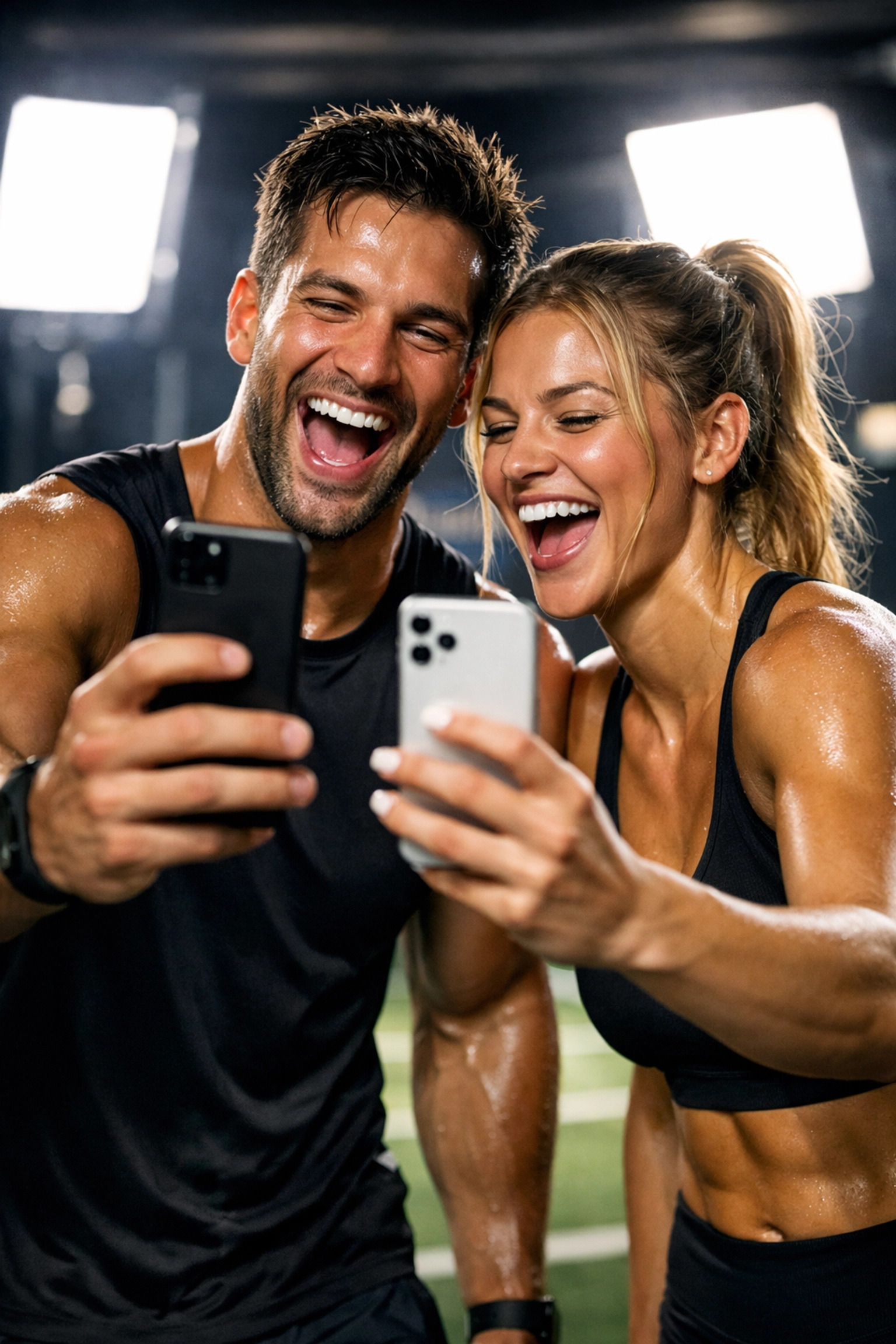 Athletes recording social media content in a studio, showcasing the power of the NIL creator marketing movement.