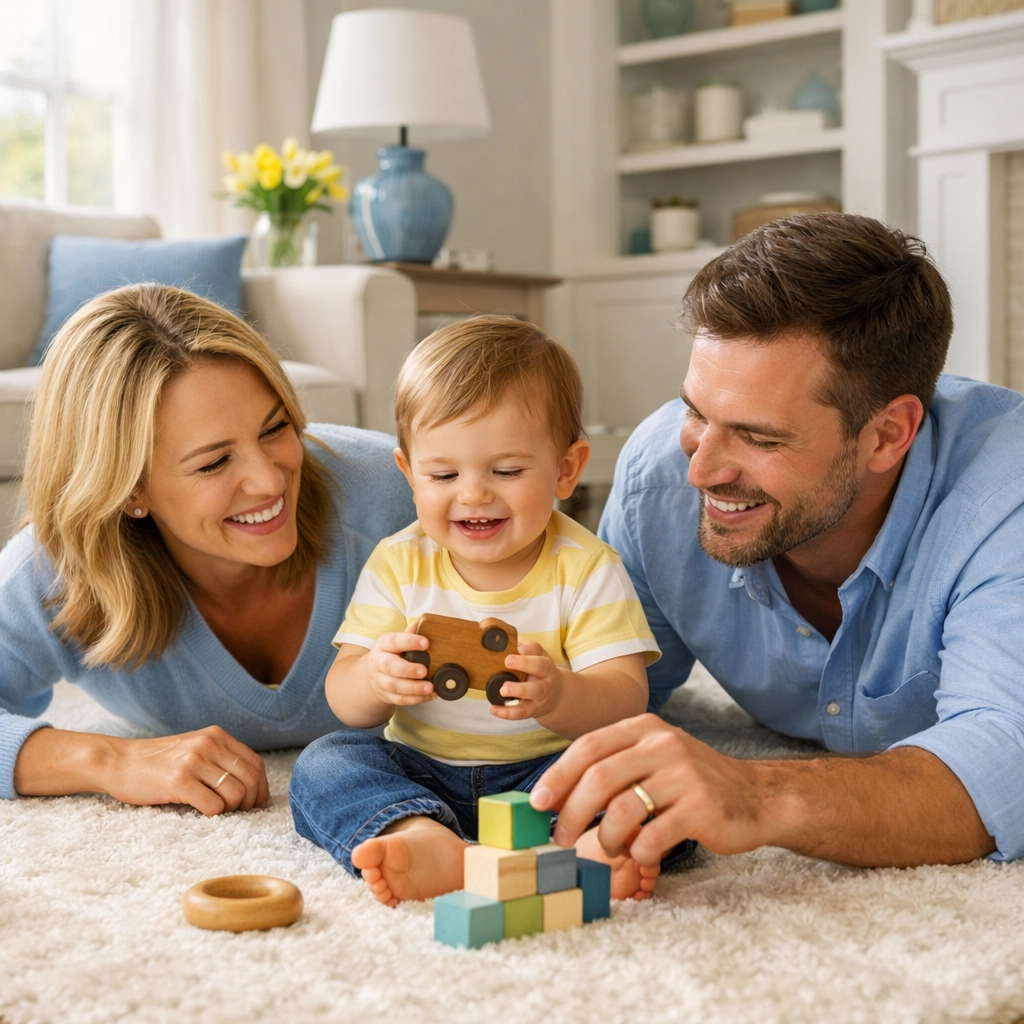 A happy family relaxing in a healthy home after an eco-friendly house cleaning in Lexington MA.