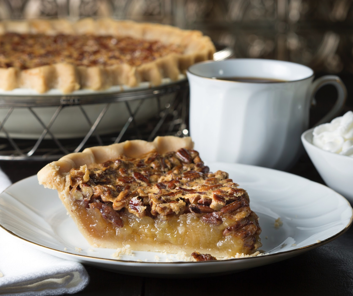 Slice of Pecan Pie with Coffee