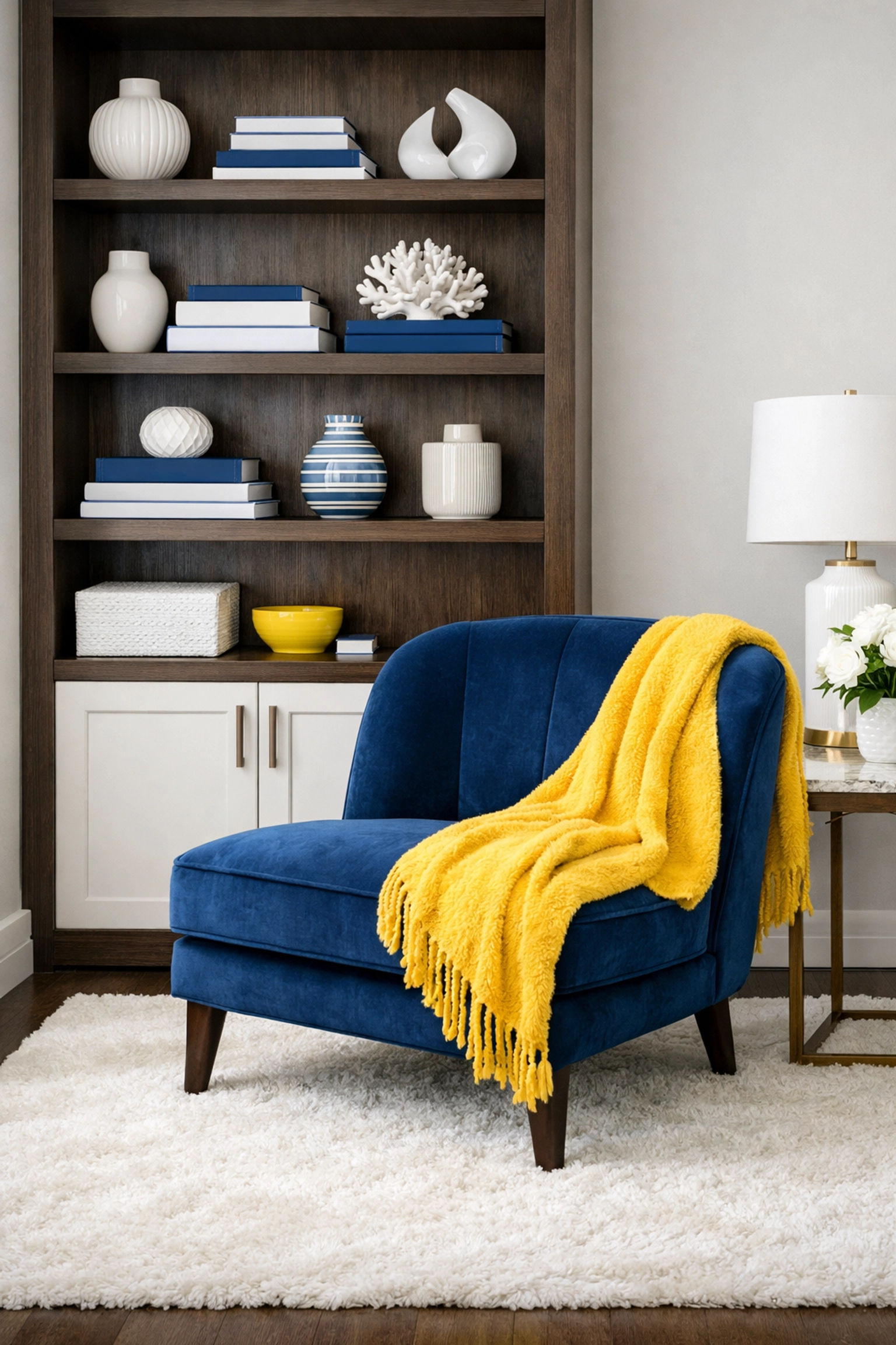 Impeccably dusted living room shelves and furniture following a detailed weekly house cleaning in Westford.