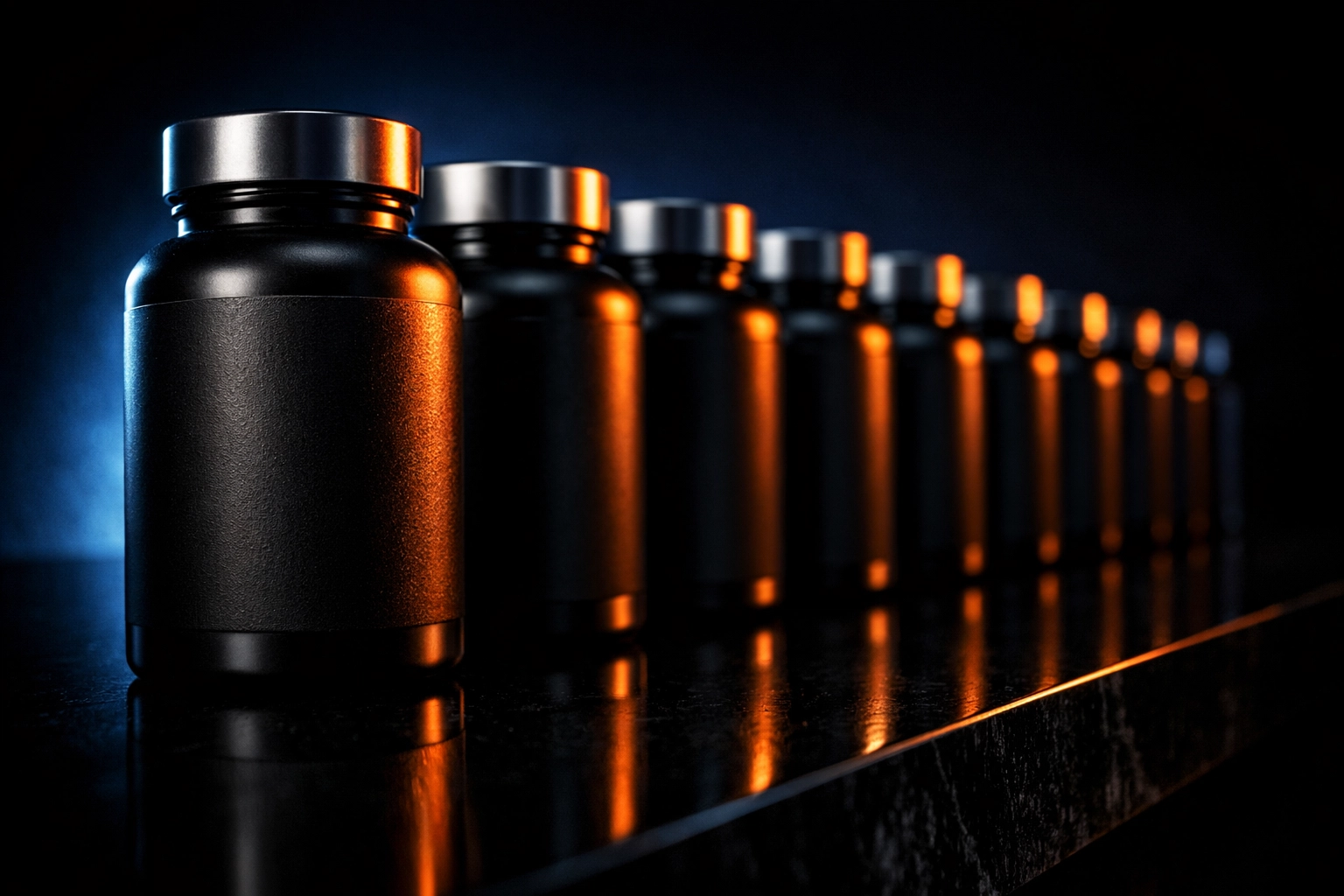 Sleek private label activated charcoal supplement bottles for wellness brand owners with low MOQs.