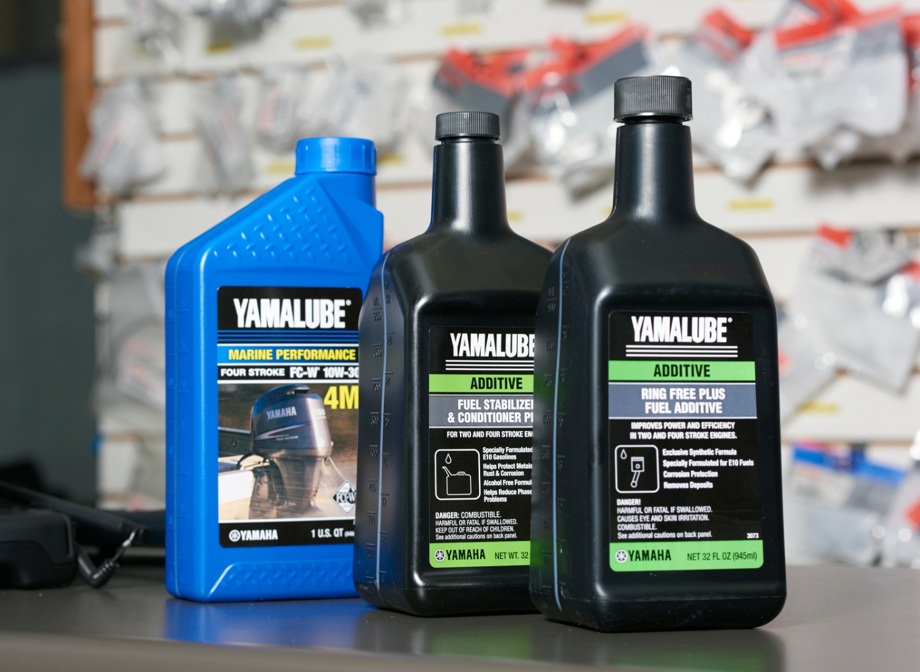 Close-up of Yamalube Marine Engine Products
