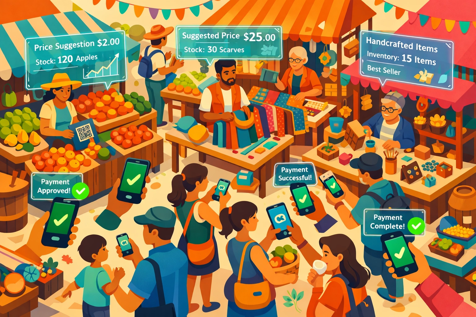 AI-driven marketplace with vendors using blockchain payments for local community commerce