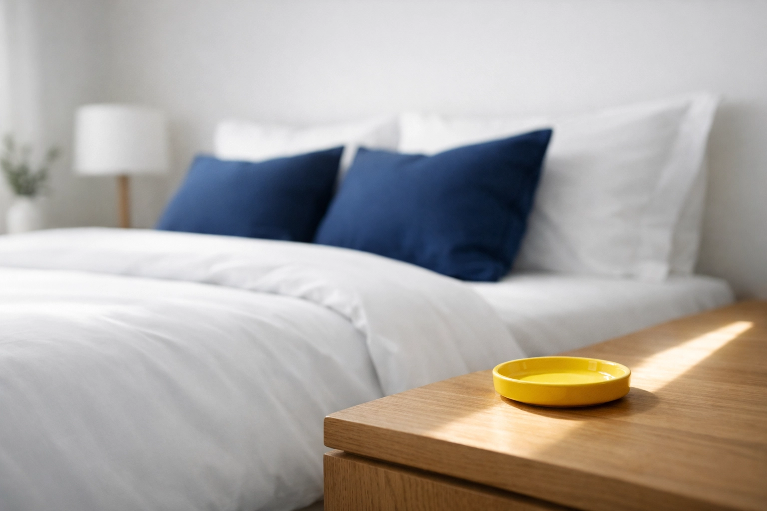 Clean minimalist bedroom sanctuary with dust-free surfaces by professional cleaners in Spencer, MA.