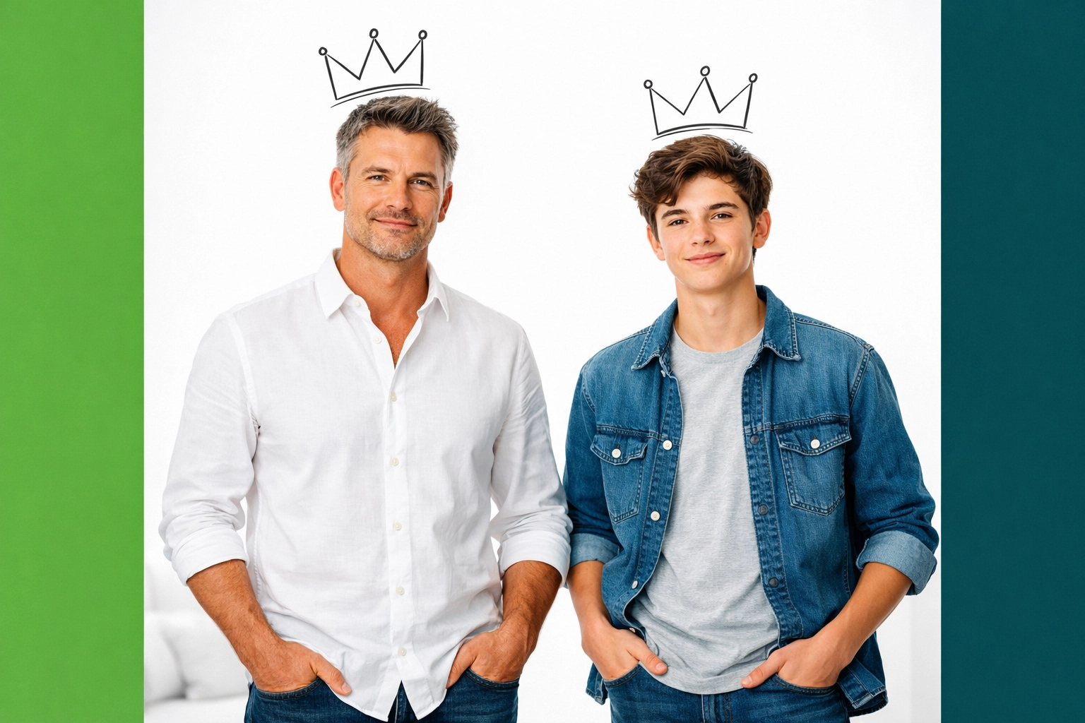 Father and teenage son standing together, representing the power of modeling self-awareness in parenting.