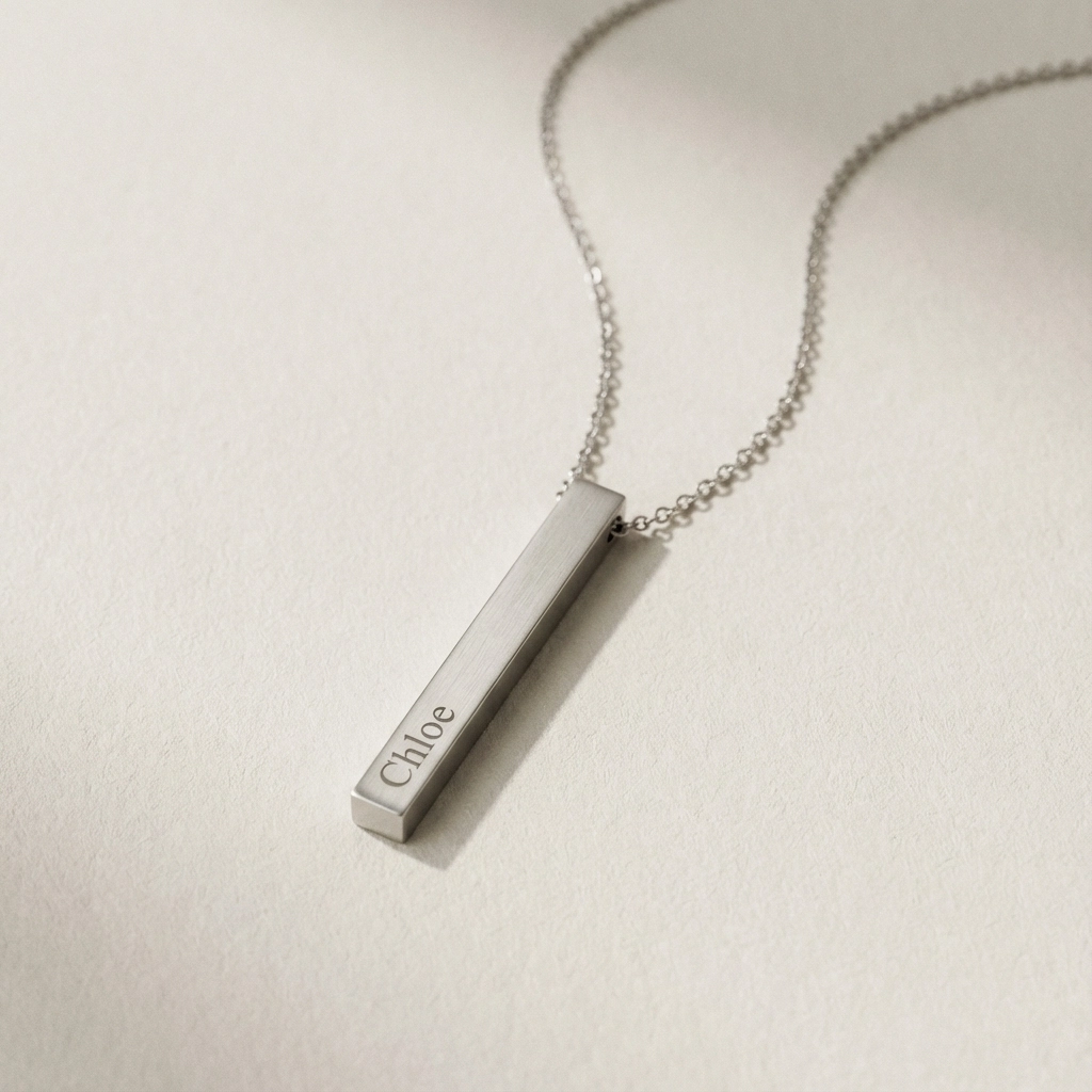 Vertical Bar Pendant Necklace — Chloe engraving