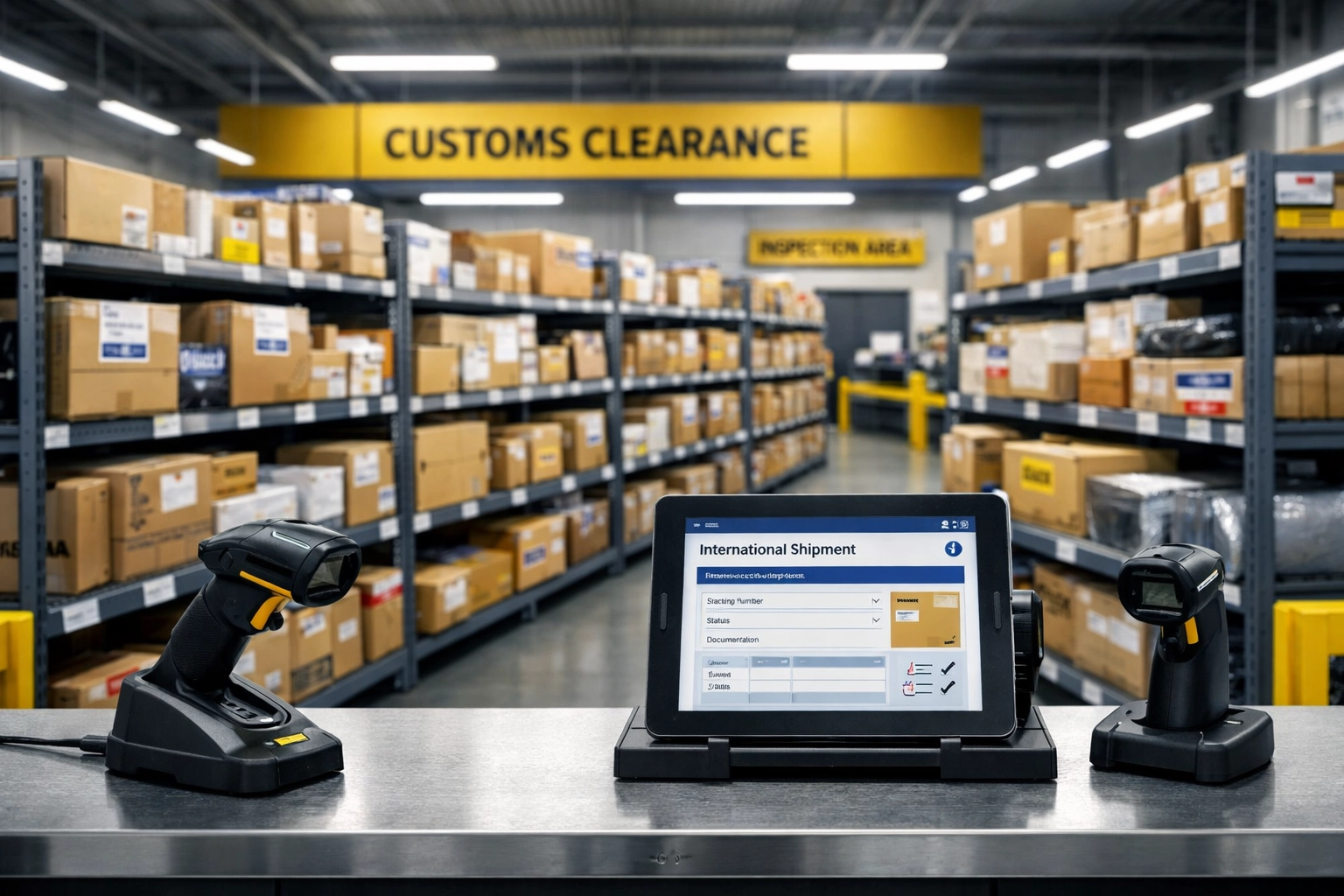 Professional customs clearance facility processing international parcels in Manchester