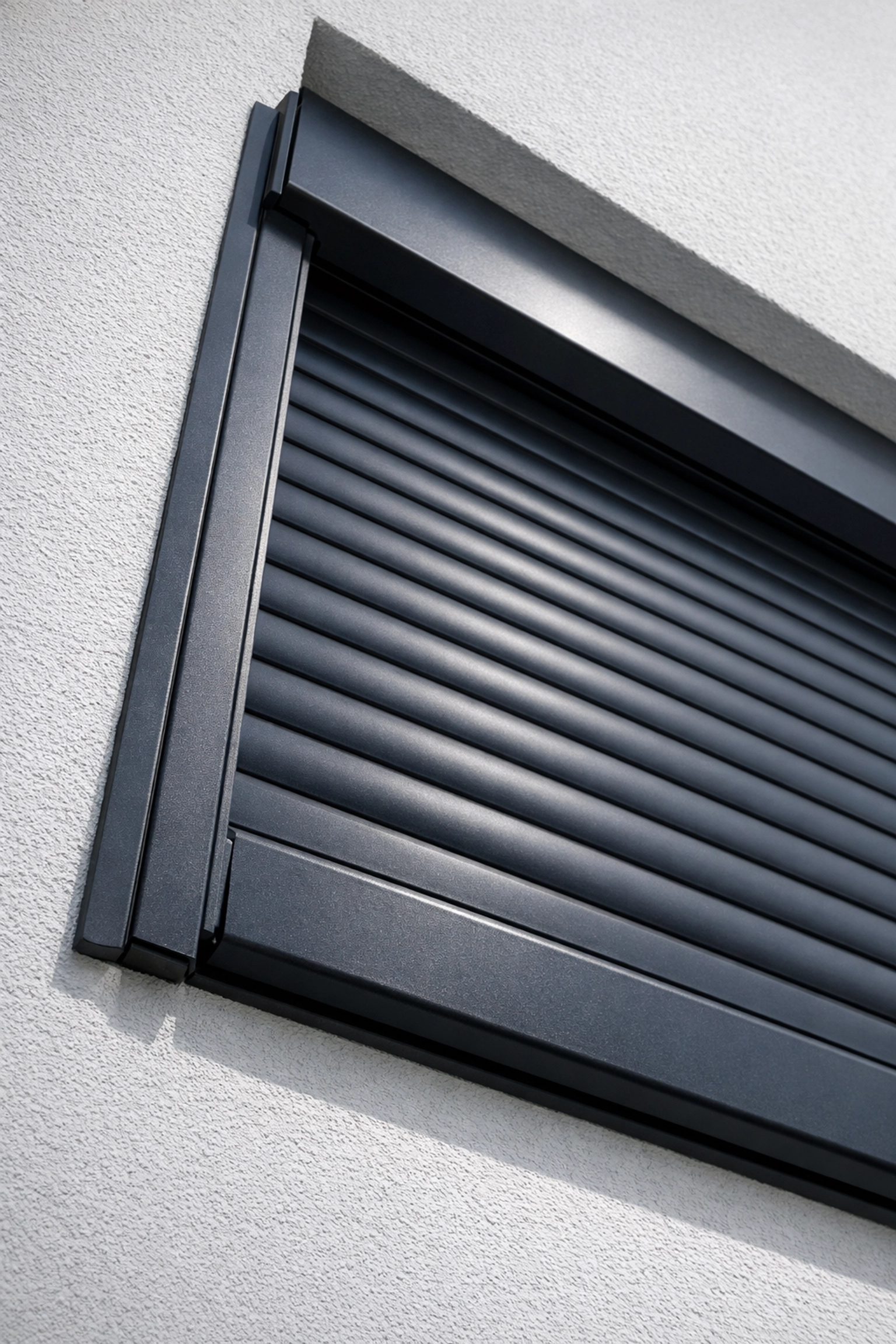Hochwertiger Rollladen Wien in Anthrazit mit Fokus auf stabile Führungsschienen und Sicherheit.