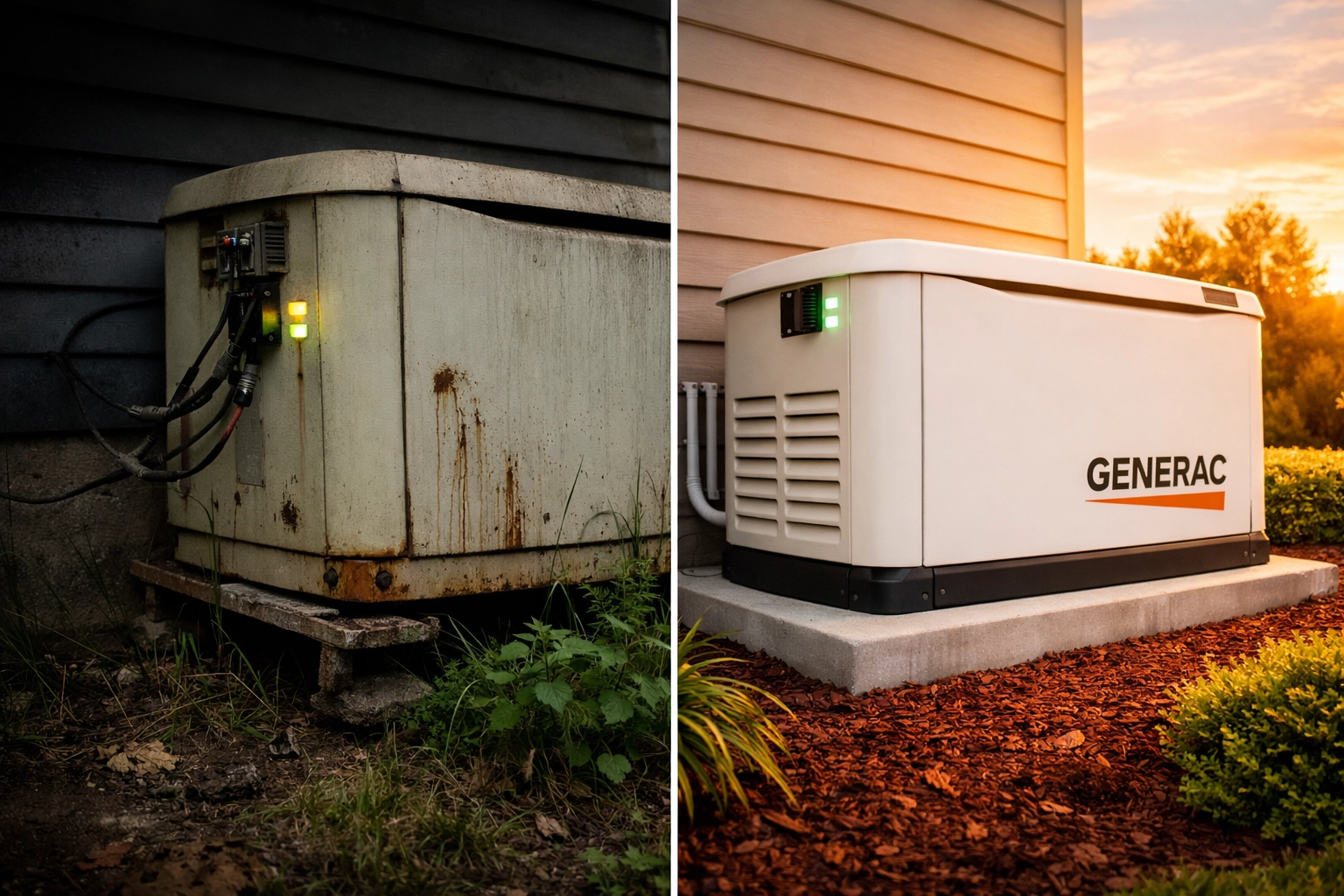 Side-by-side comparison of poor versus professional Generac generator installation