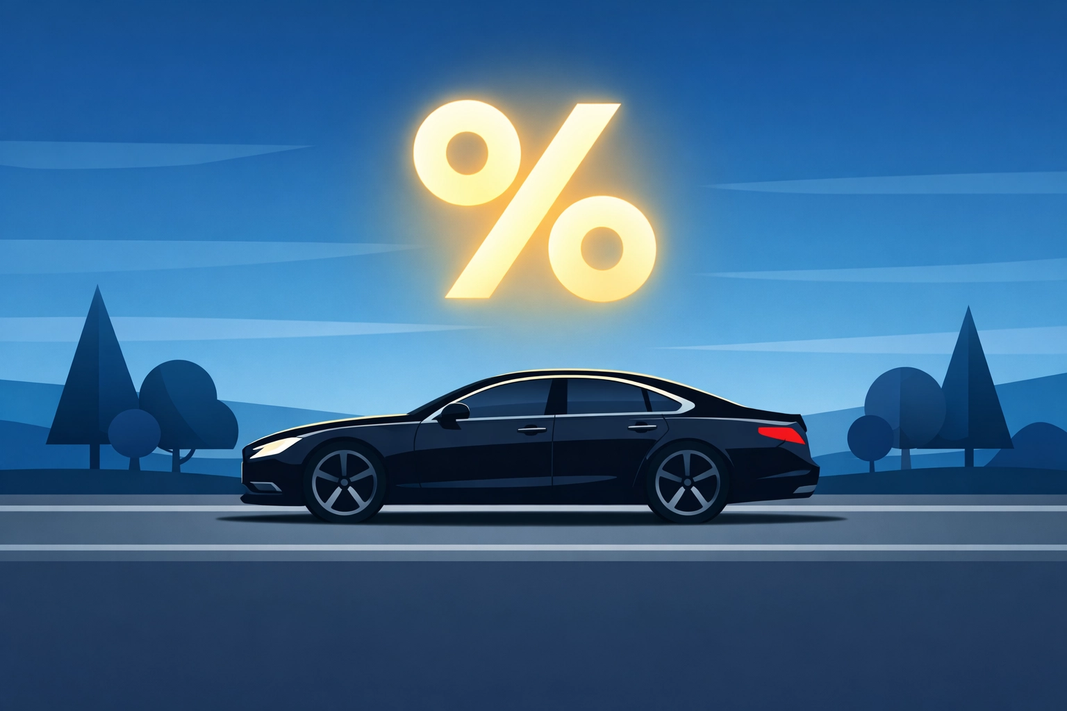 Modern car illustration with a percentage symbol representing the 2026 tax deduction for car loan interest.