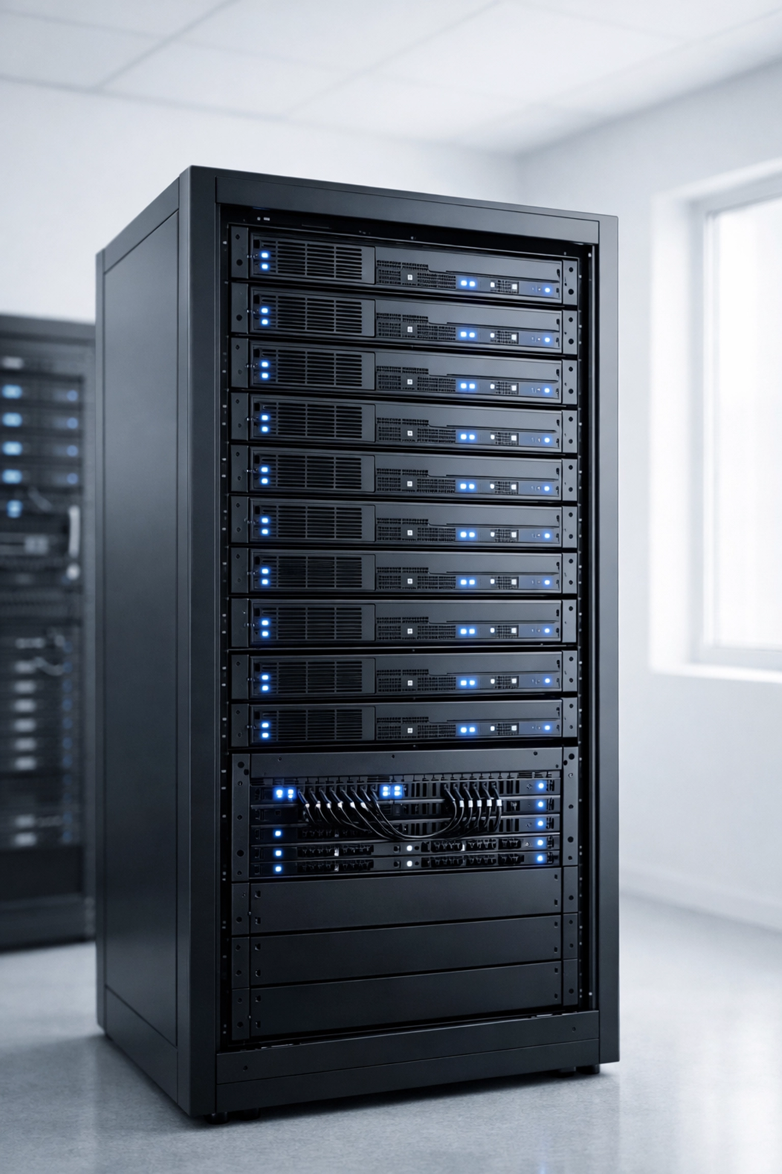 Modern server racks representing IT infrastructure assets used to secure fast business loans for Canadian companies.
