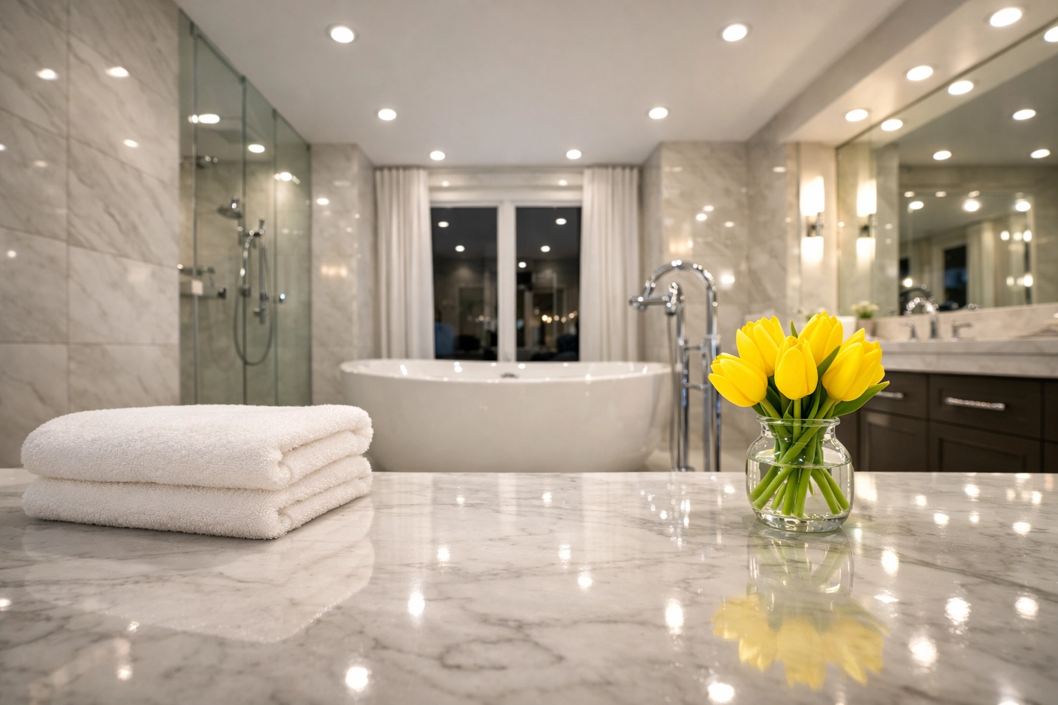 Immaculate luxury bathroom in Dover after a professional residential cleaning Massachusetts deep clean.