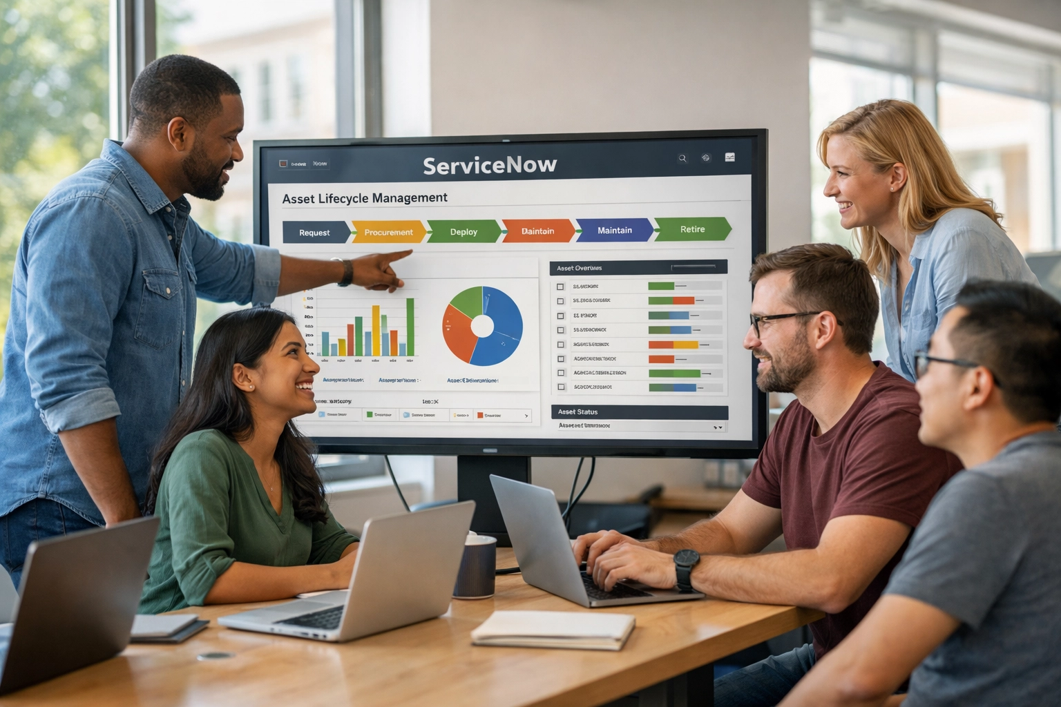 ServiceNow implementation partner team reviewing ITAM dashboards for license recovery and optimization