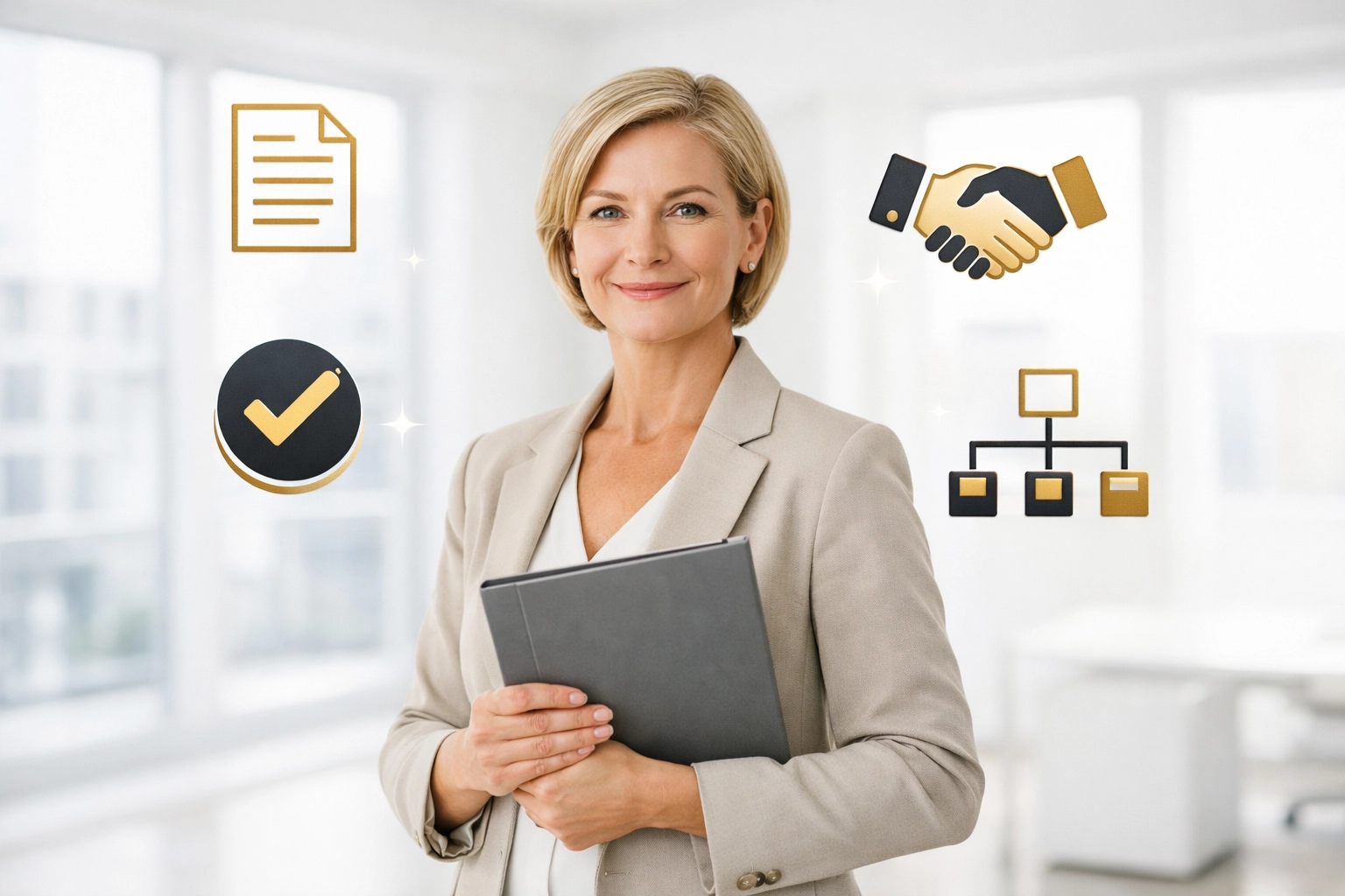 Confident business leader with organized proactive HR systems and foundations