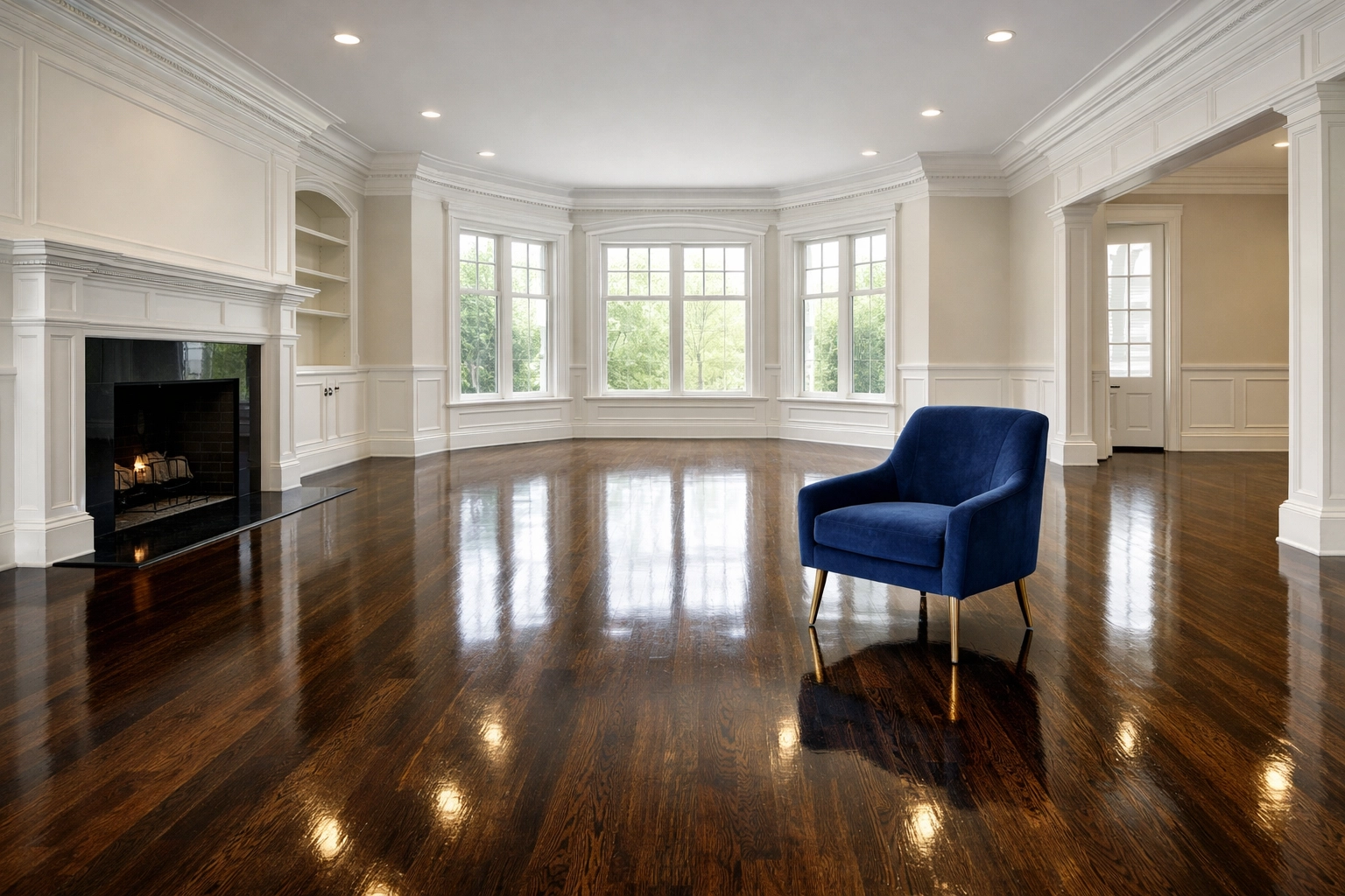 Professional deep cleaning for a Newton estate featuring polished hardwood floors and spotless interiors.