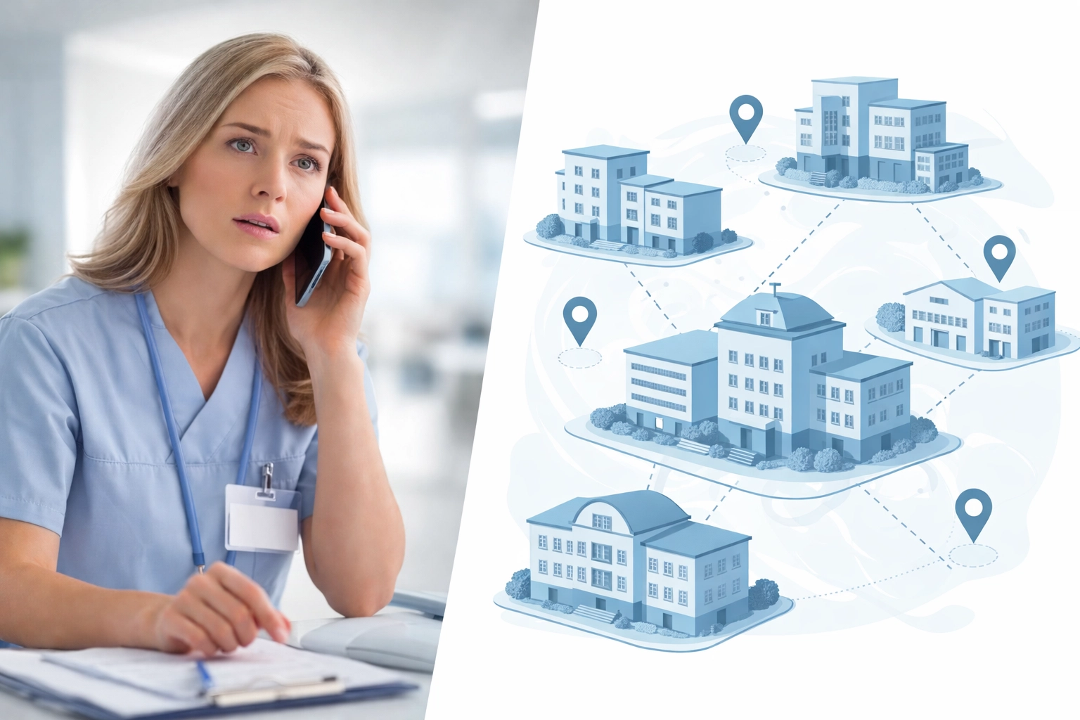 Hospital discharge planner coordinating veteran referrals to multiple SNF facilities simultaneously