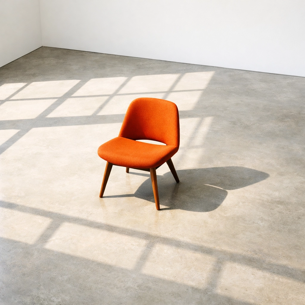 A bright orange chair in a sunlit room representing the agency of choosing the right therapist.