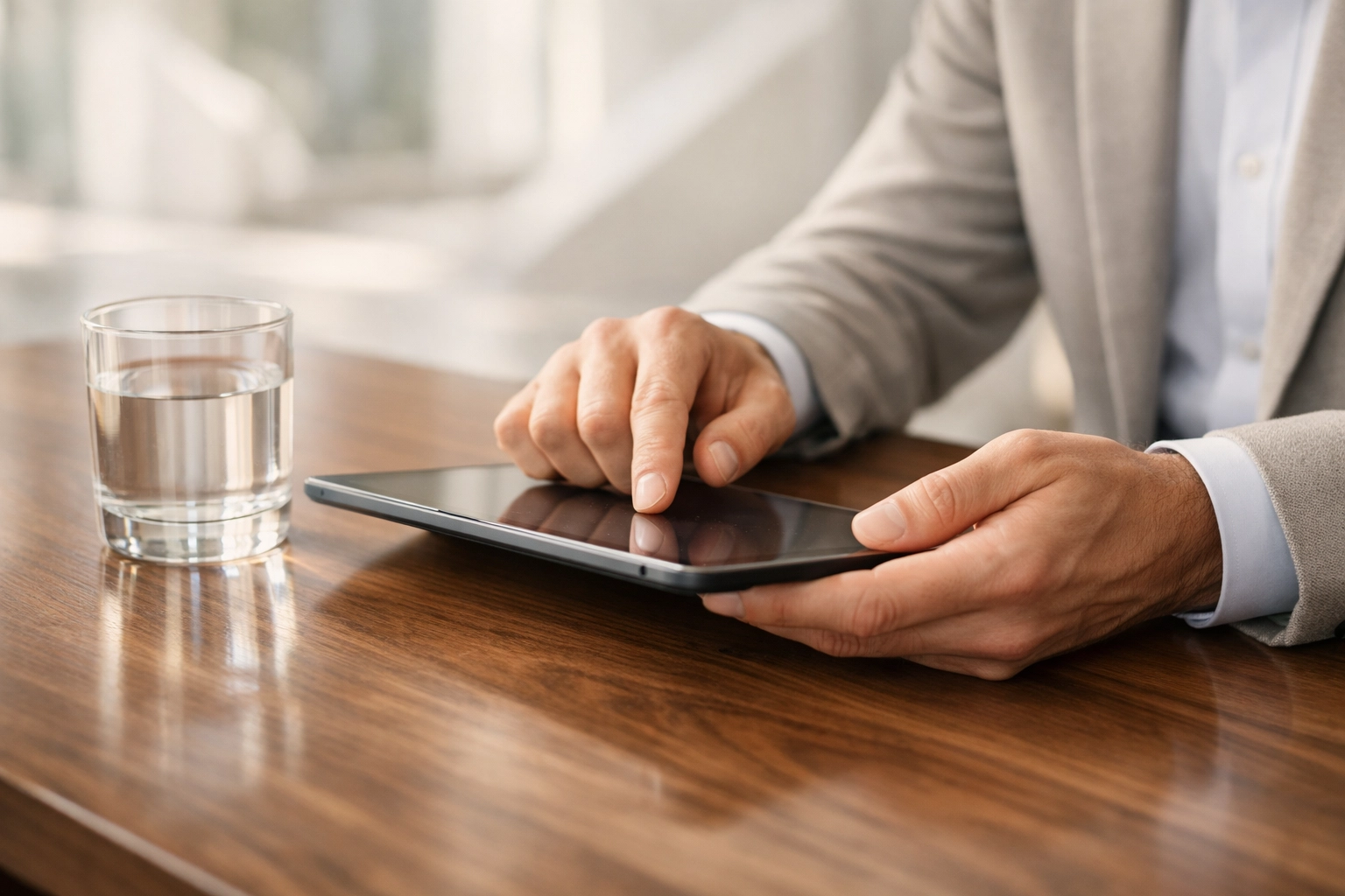 Close-up of a tablet being used for proactive cash flow management and strategic business planning.