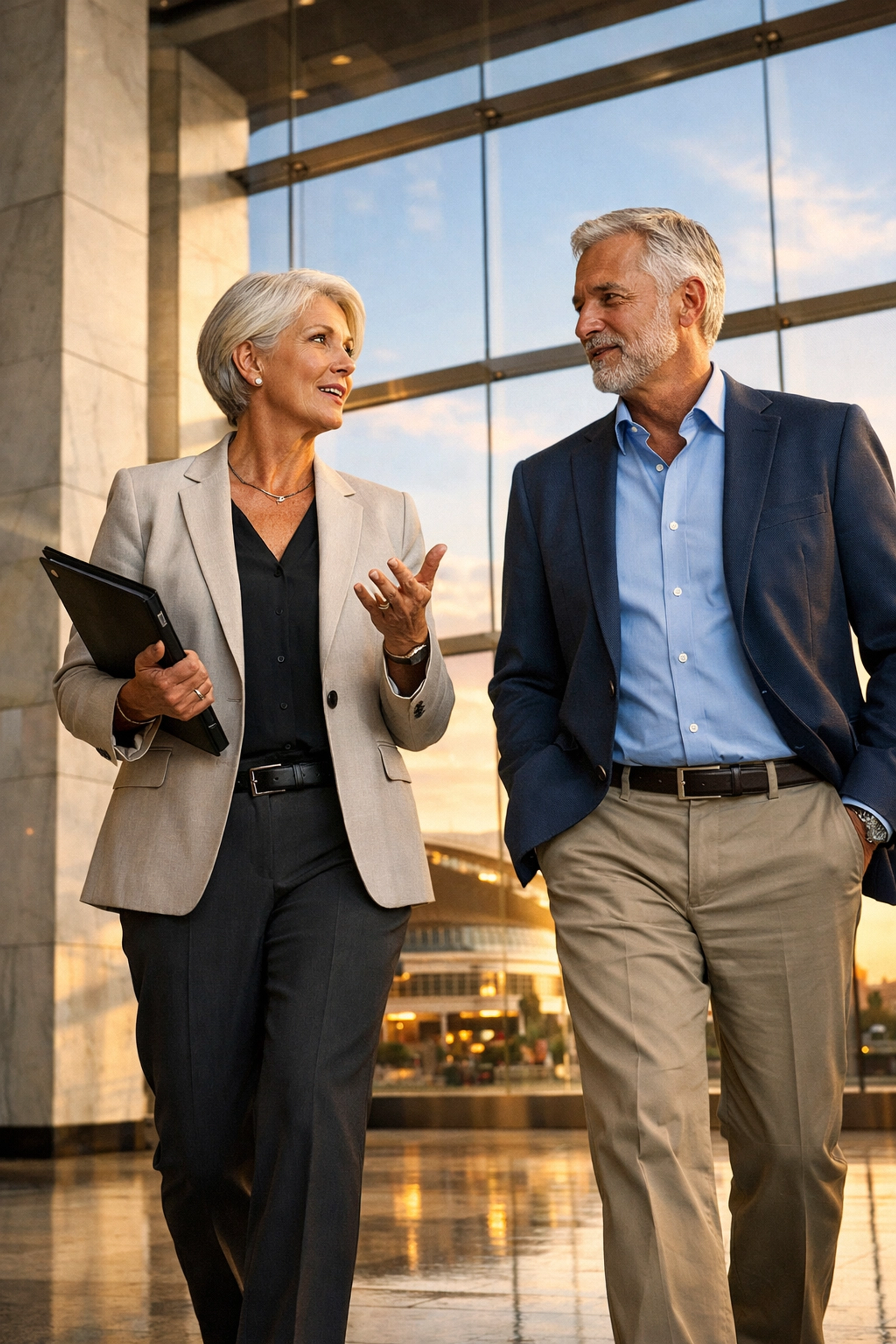 Business executives discussing strategic partnerships and ROI for sports entertainment ventures.